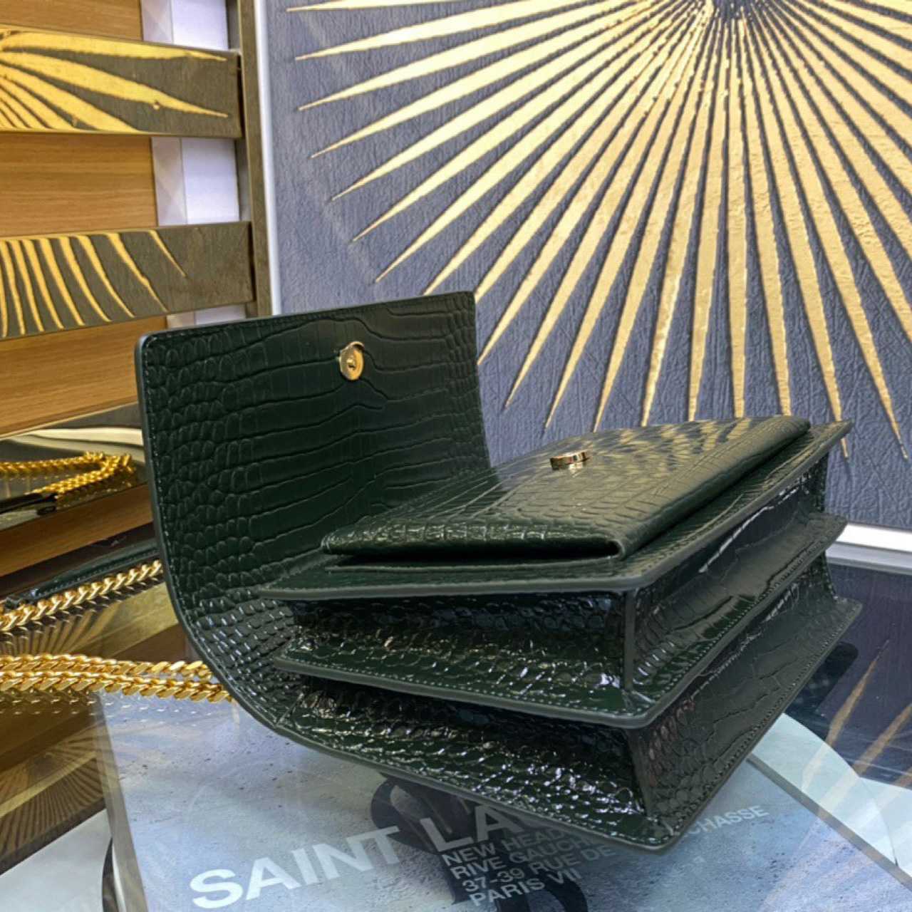 Saint Laurent Sunset Medium In Crocodile Embossed Leather(22-8-16cm) - PerfectKickZ