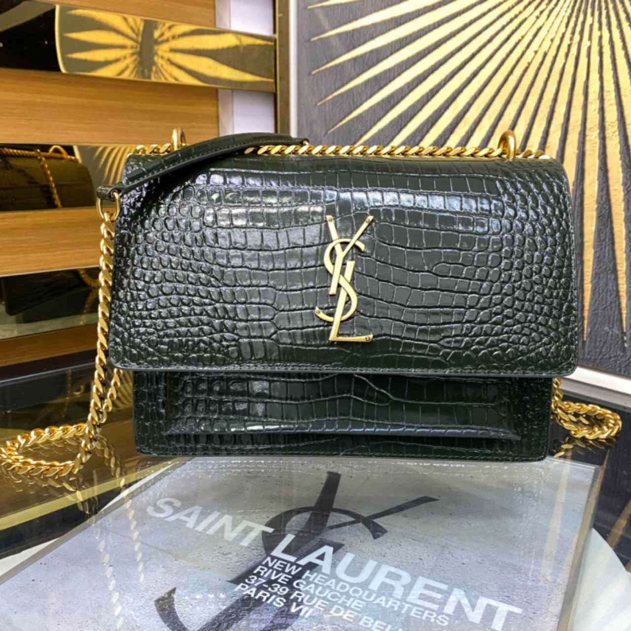 Saint Laurent Sunset Medium In Crocodile Embossed Leather(22-8-16cm) - PerfectKickZ