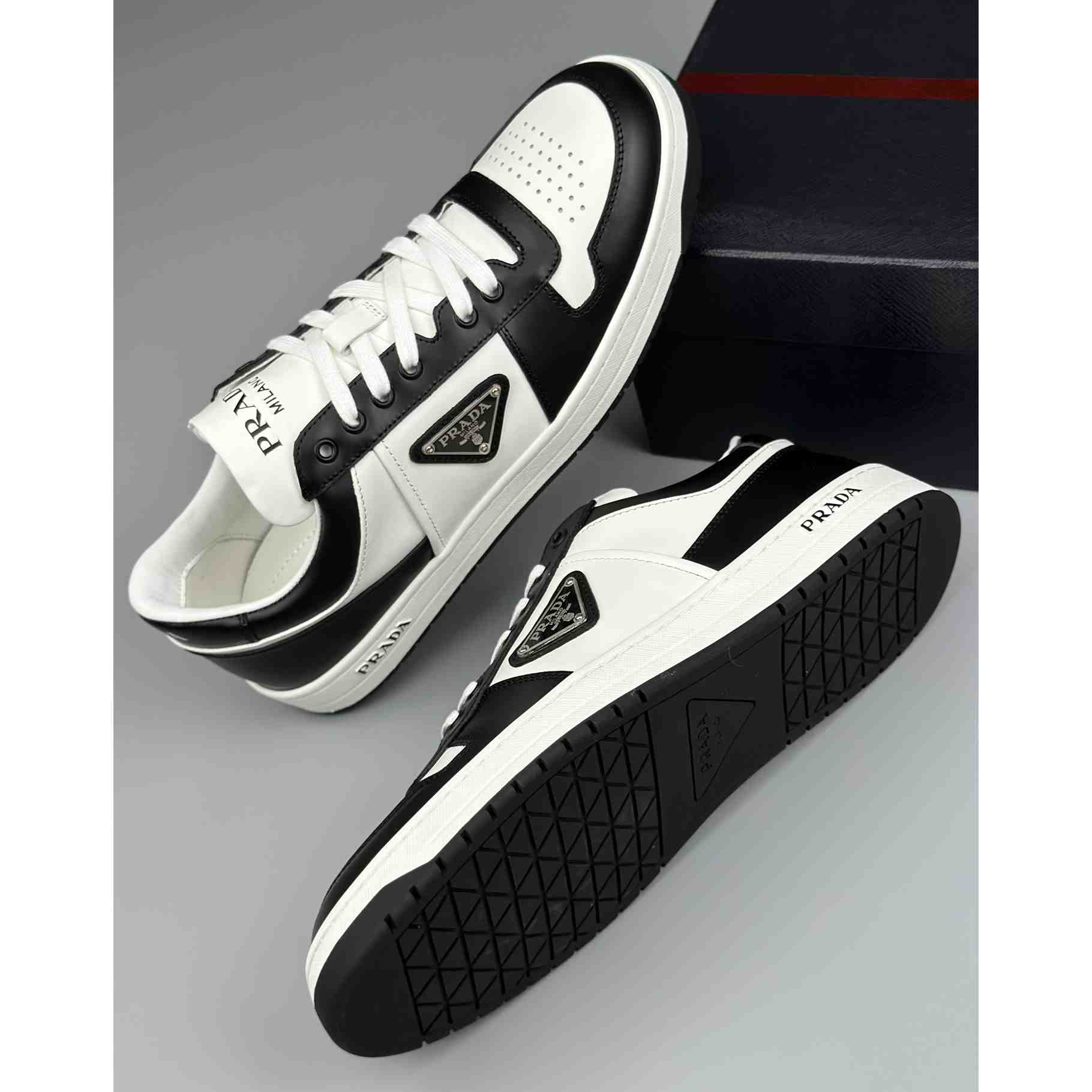 Prada Downtown Perforated Leather Sneakers - PerfectKickZ