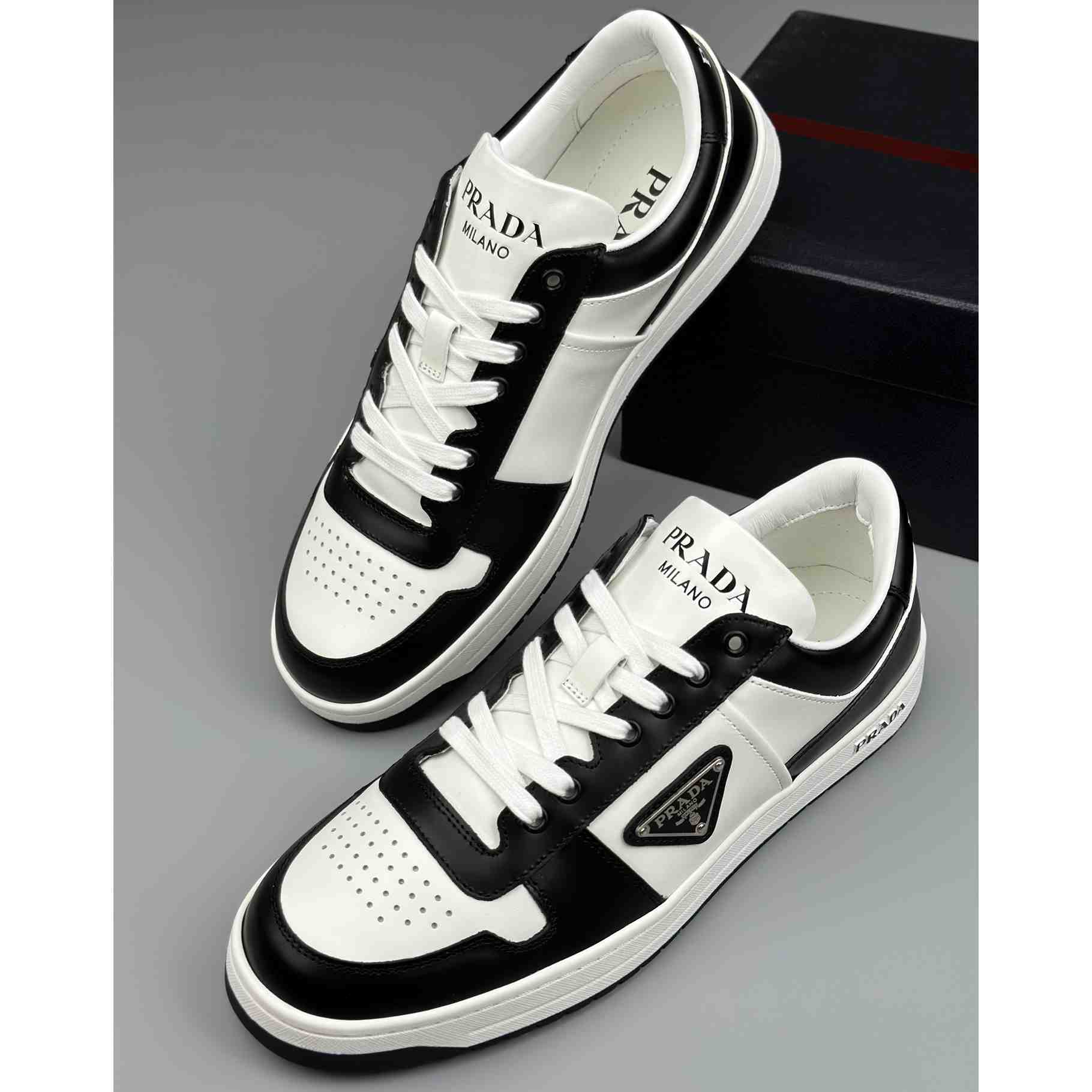 Prada Downtown Perforated Leather Sneakers - PerfectKickZ
