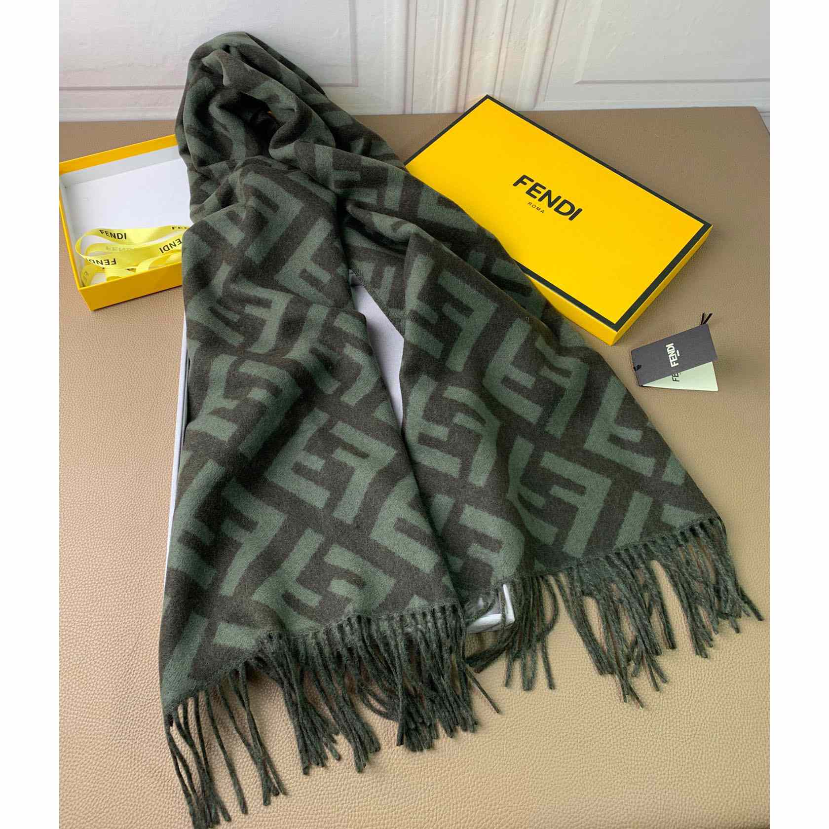 Fendi Green Cashmere Scarf - PerfectKickZ