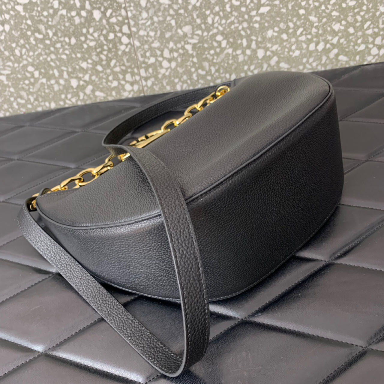 Valenti Small VLogo Moon Hobo Bag In Leather With Chain  - PerfectKickZ