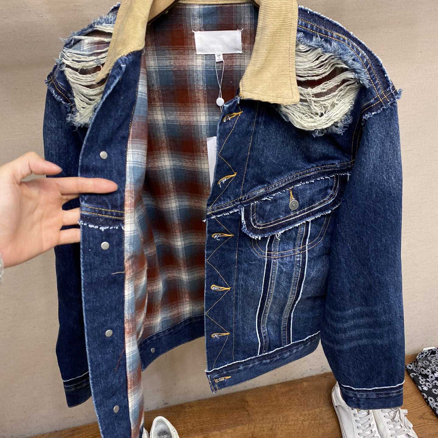 Maison Margiela Ripped-detail Denim Jacket - PerfectKickZ