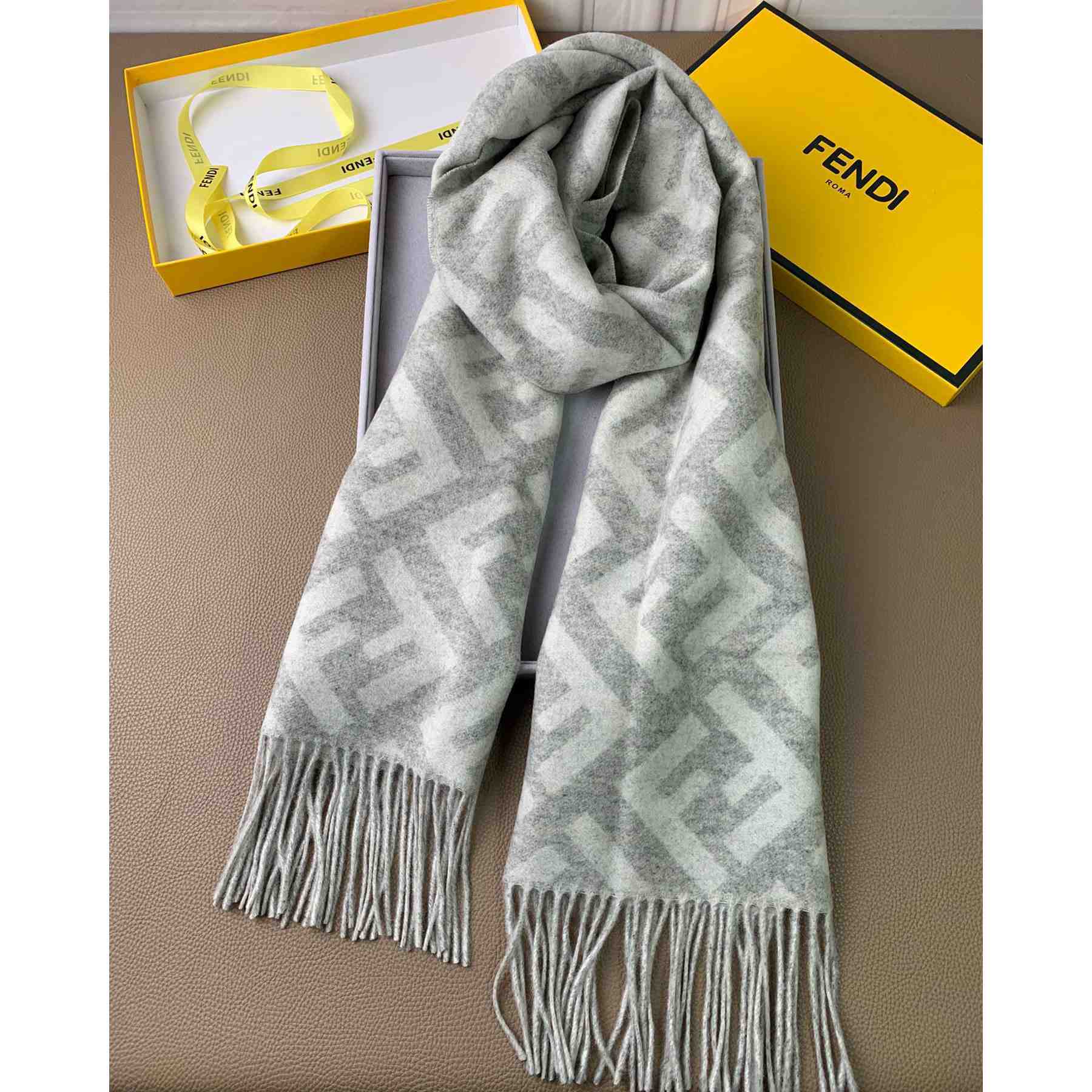 Fendi Pale Grey Cashmere Scarf - PerfectKickZ