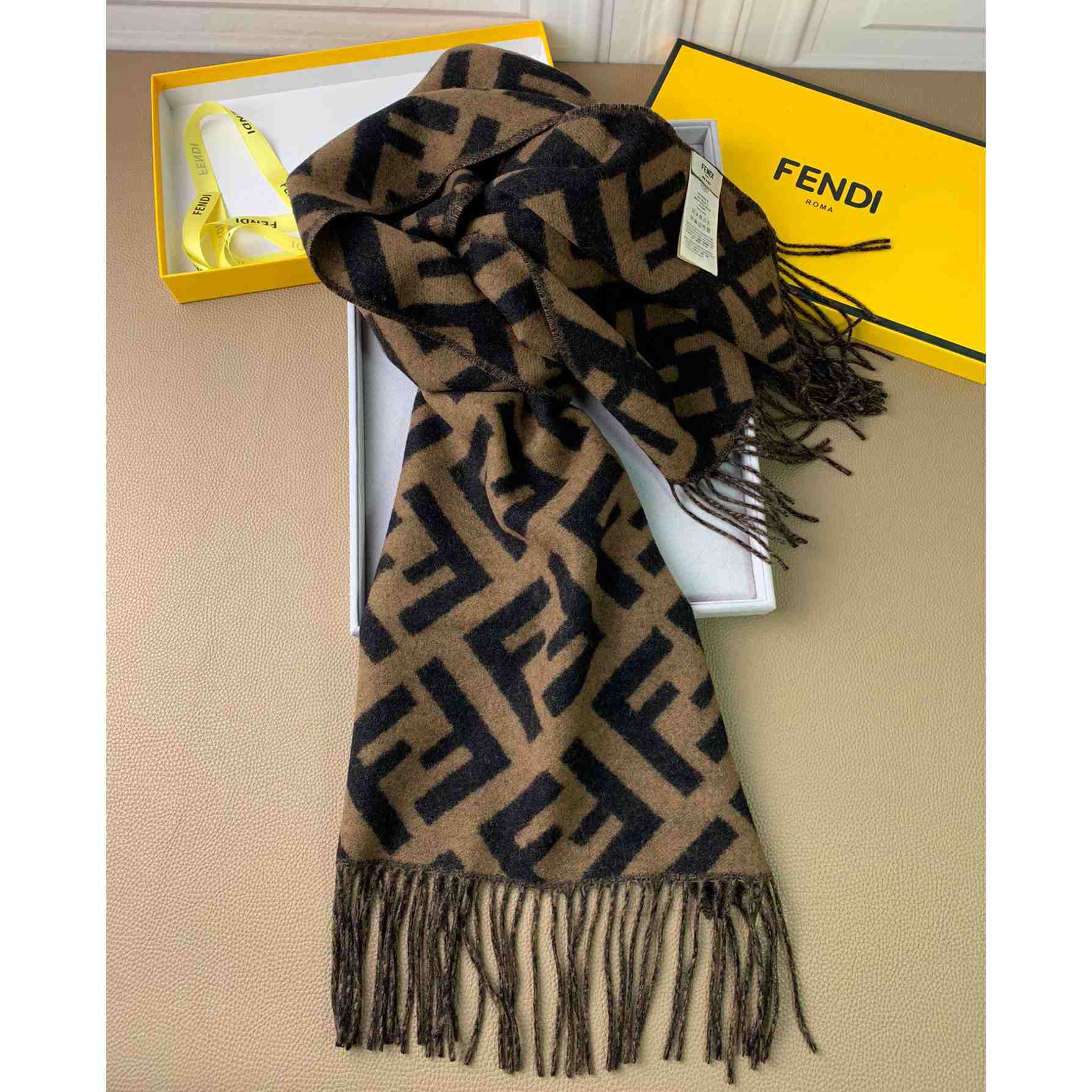 Fendi Brown Cashmere Scarf - PerfectKickZ