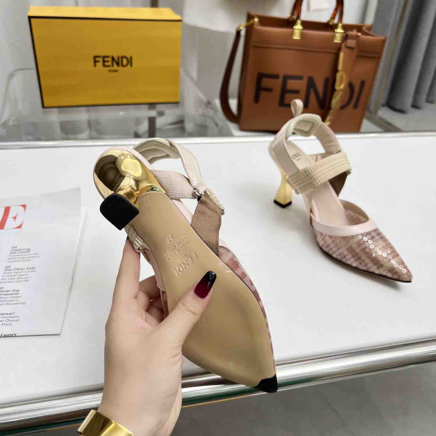 Fendi Colibrì Pink Mesh Medium-heeled Slingbacks - PerfectKickZ