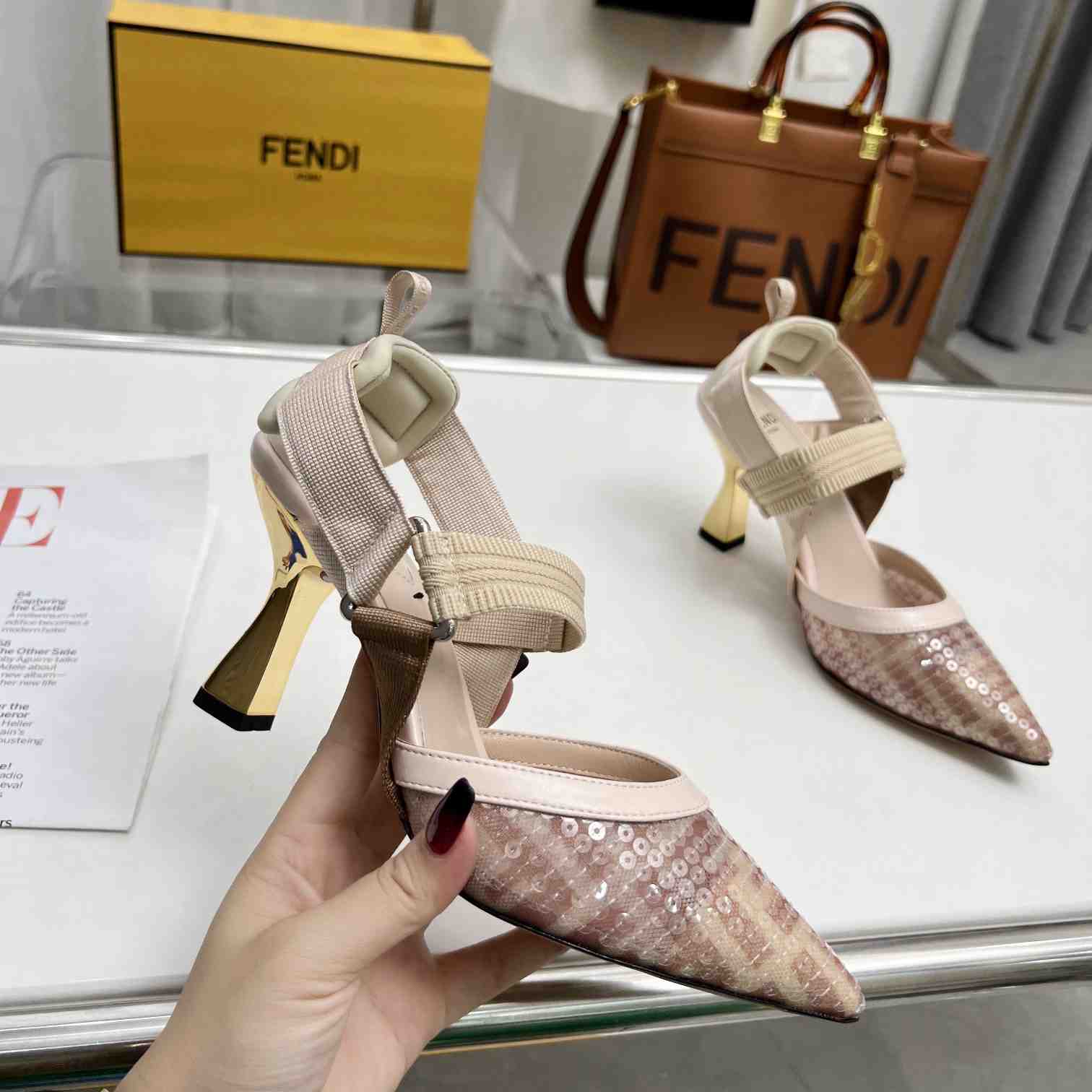 Fendi Colibrì Pink Mesh Medium-heeled Slingbacks - PerfectKickZ