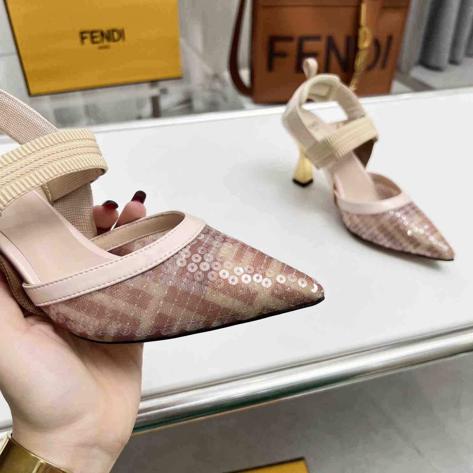 Fendi Colibrì Pink Mesh Medium-heeled Slingbacks - PerfectKickZ