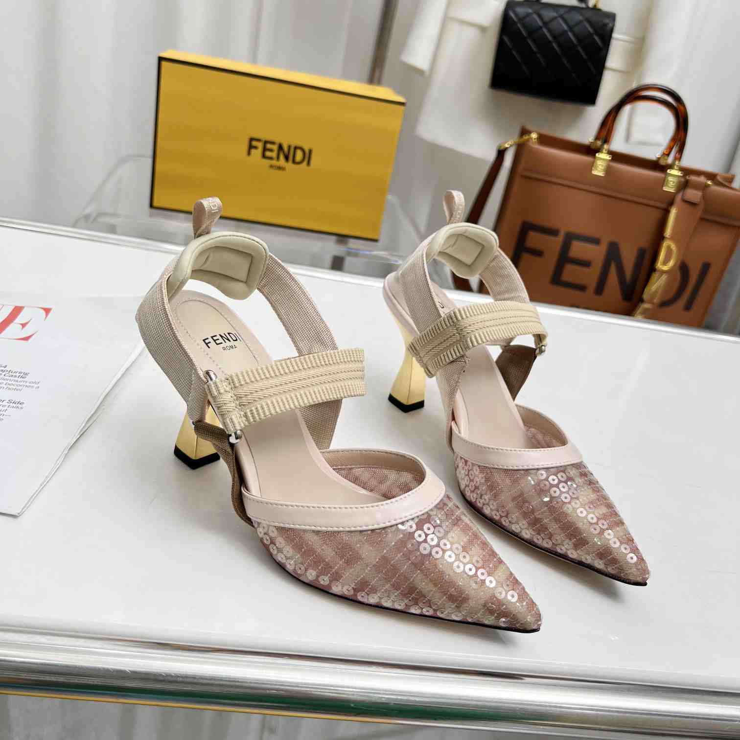 Fendi Colibrì Pink Mesh Medium-heeled Slingbacks - PerfectKickZ