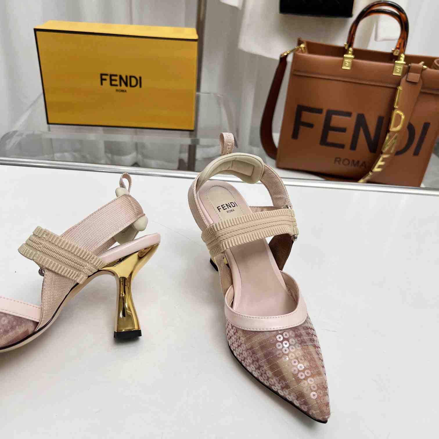 Fendi Colibrì Pink Mesh Medium-heeled Slingbacks - PerfectKickZ