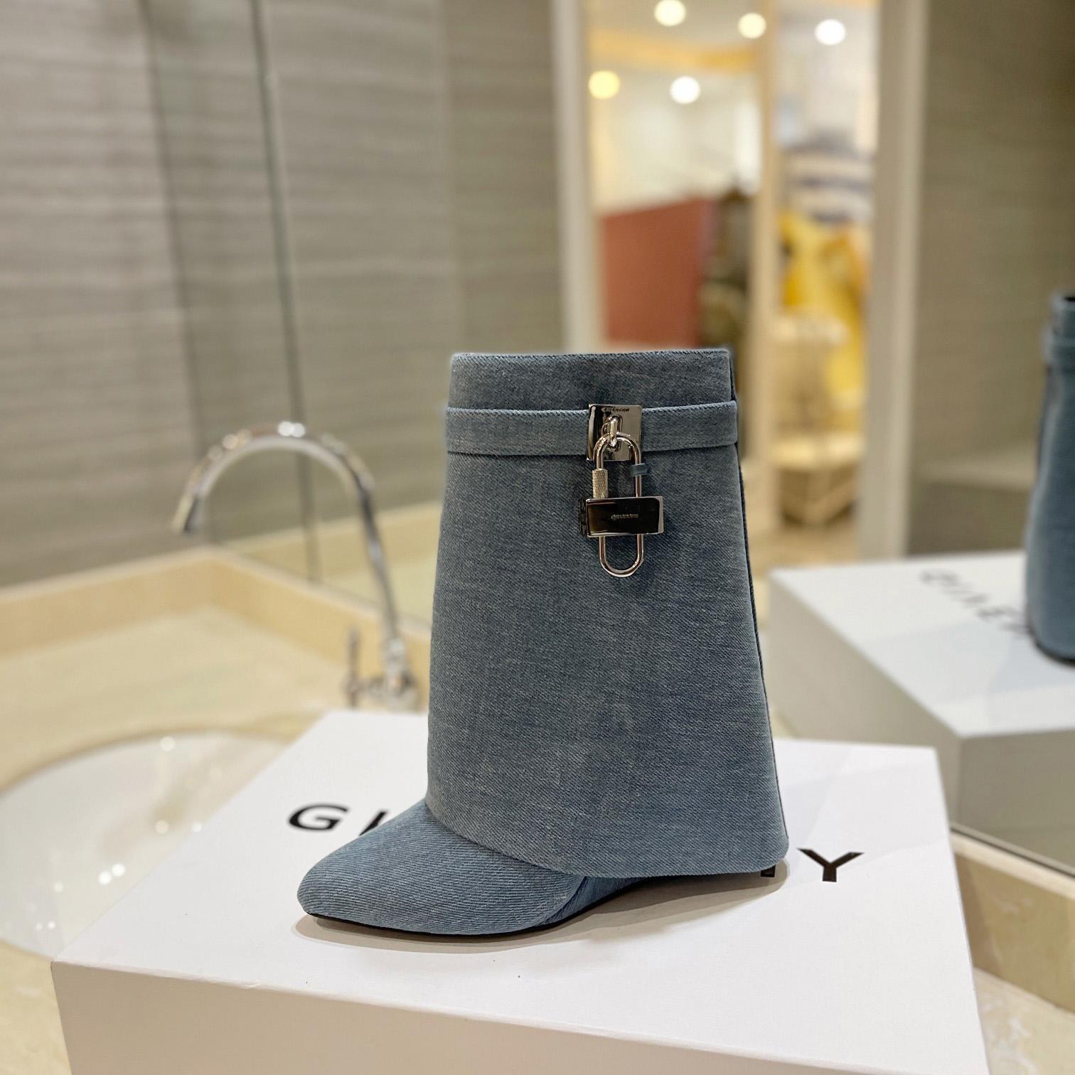 Givenchy Shark Lock Ankle Boots In Denim - PerfectKickZ