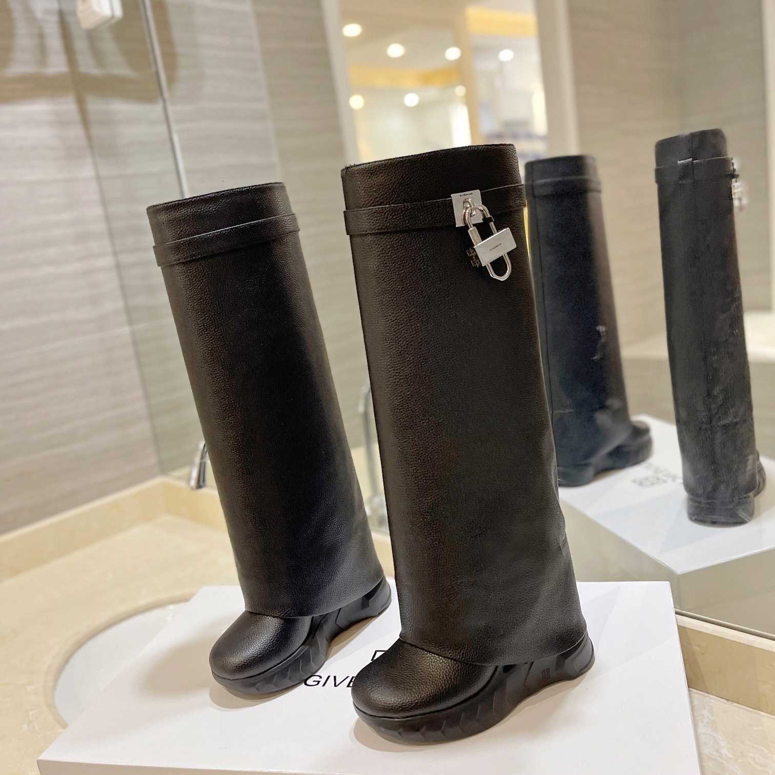 Givenchy Shark Lock Biker Boots In Grained Leather - PerfectKickZ