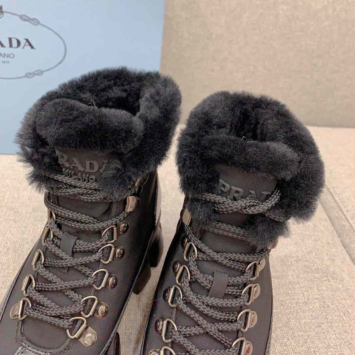 Prada Monolith Leather And Nylon Booties - PerfectKickZ