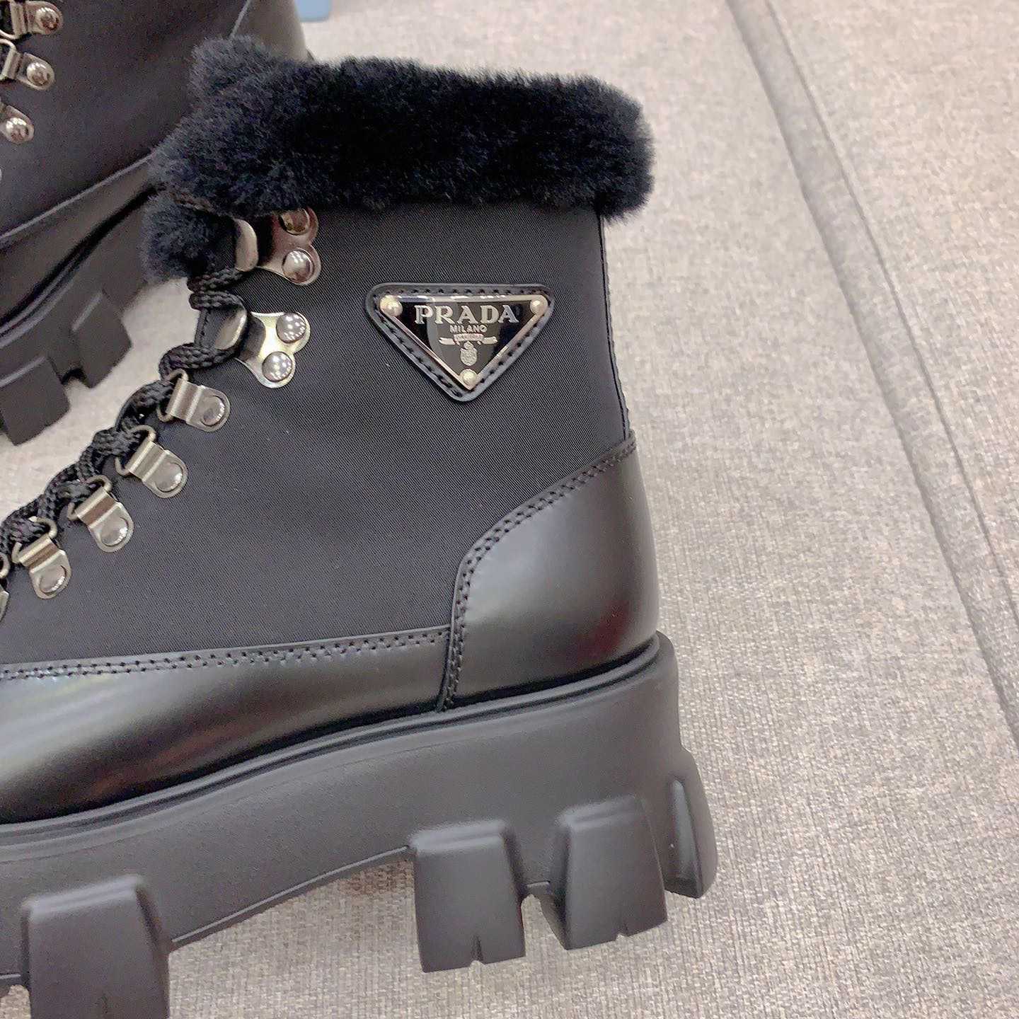 Prada Monolith Leather And Nylon Booties - PerfectKickZ
