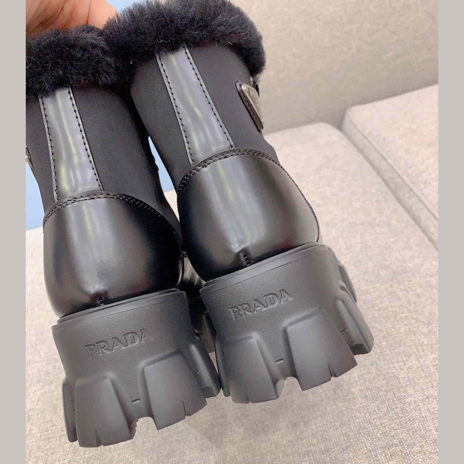 Prada Monolith Leather And Nylon Booties - PerfectKickZ