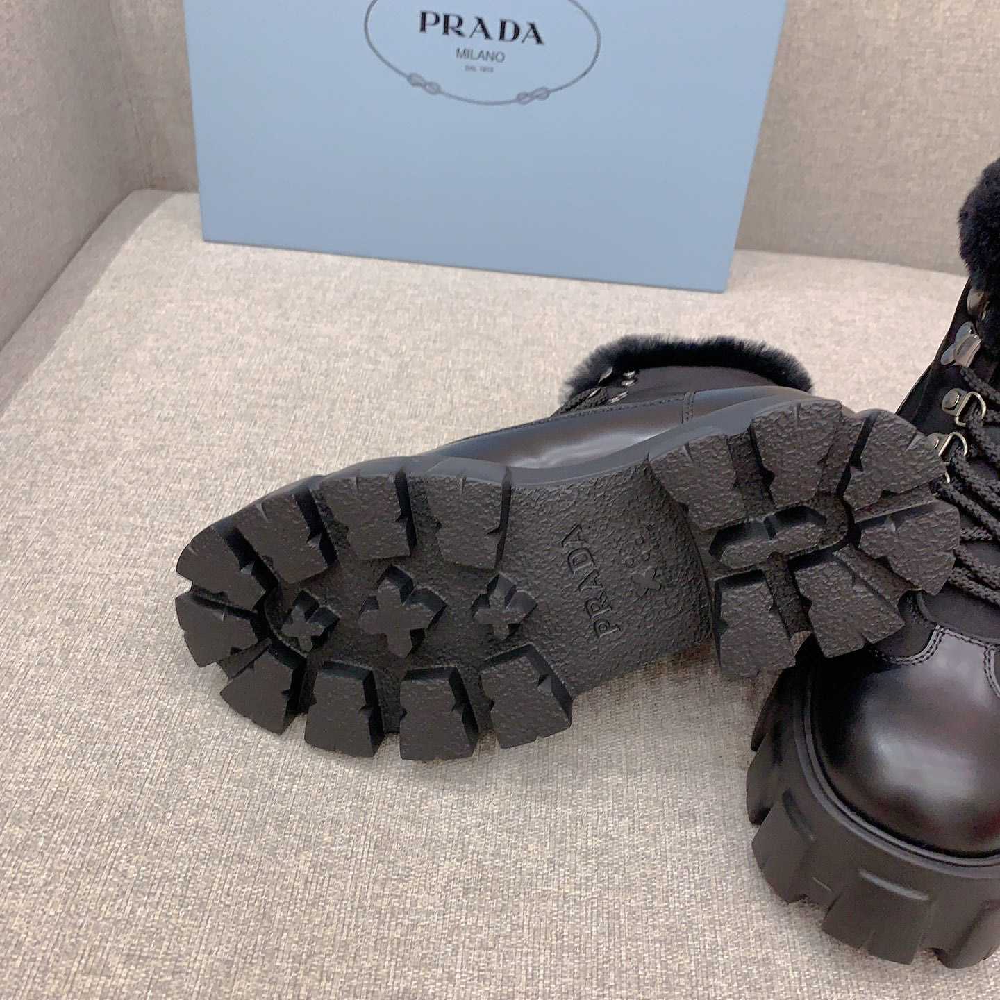 Prada Monolith Leather And Nylon Booties - PerfectKickZ