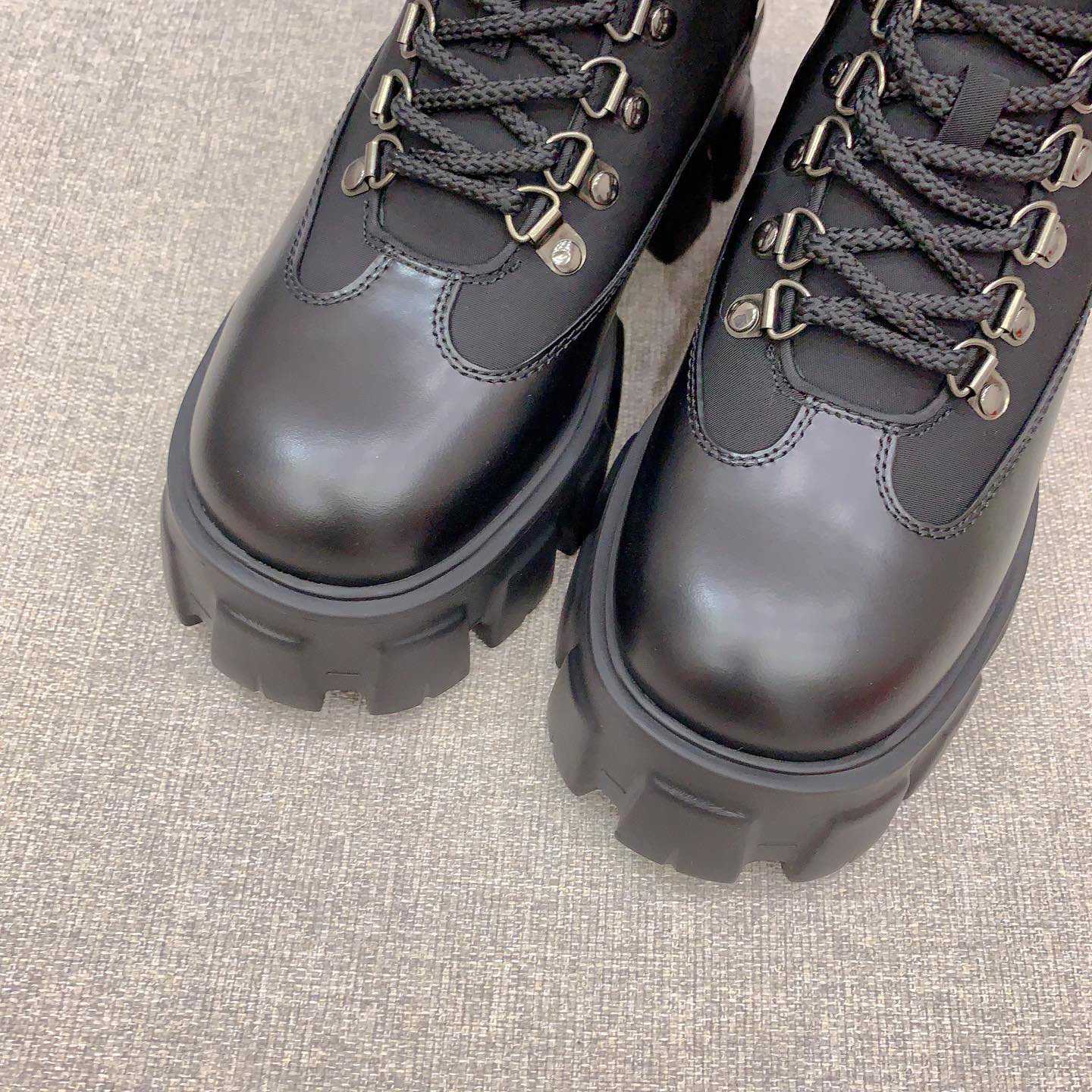Prada Monolith Leather And Nylon Booties - PerfectKickZ