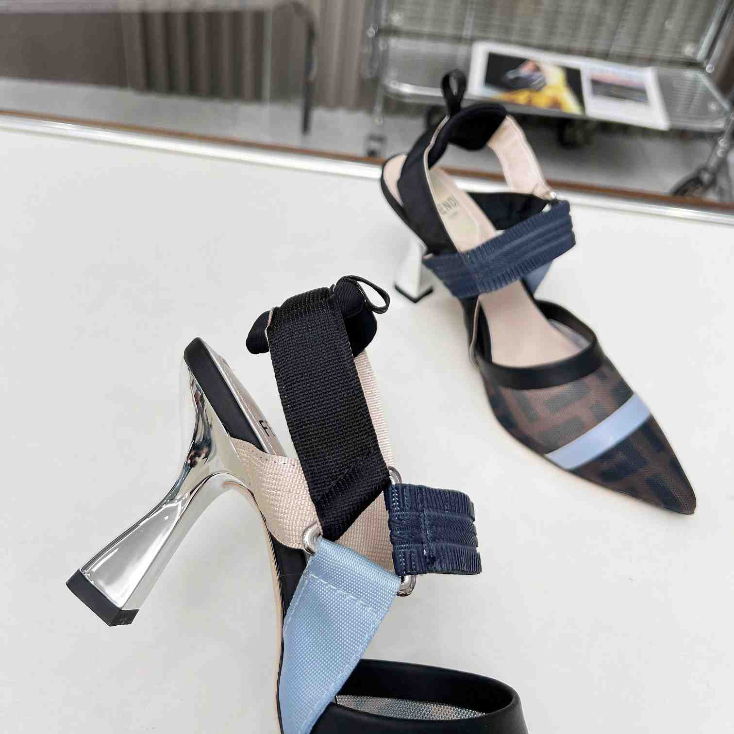 Fendi Colibrì Blue Mesh High-heeled Slingbacks - PerfectKickZ