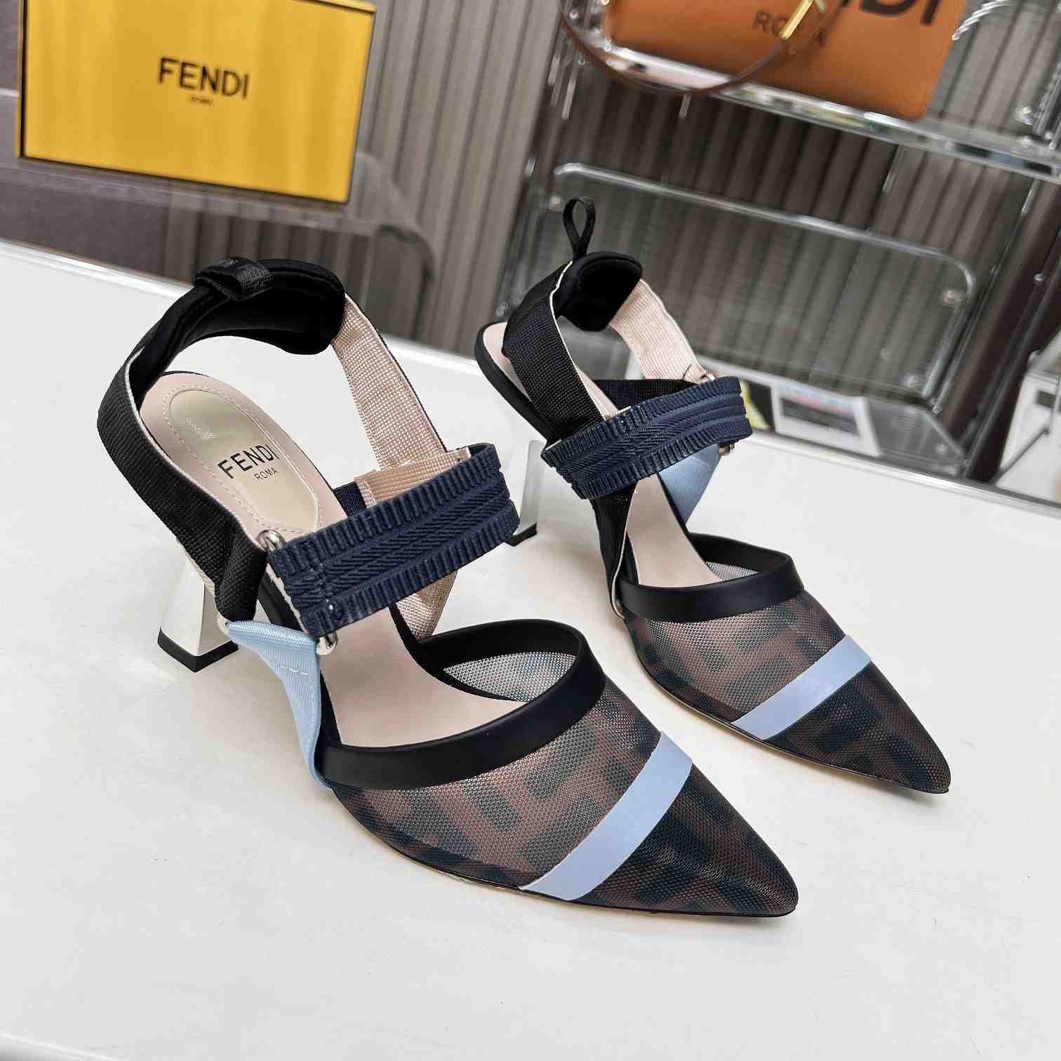 Fendi Colibrì Blue Mesh High-heeled Slingbacks - PerfectKickZ