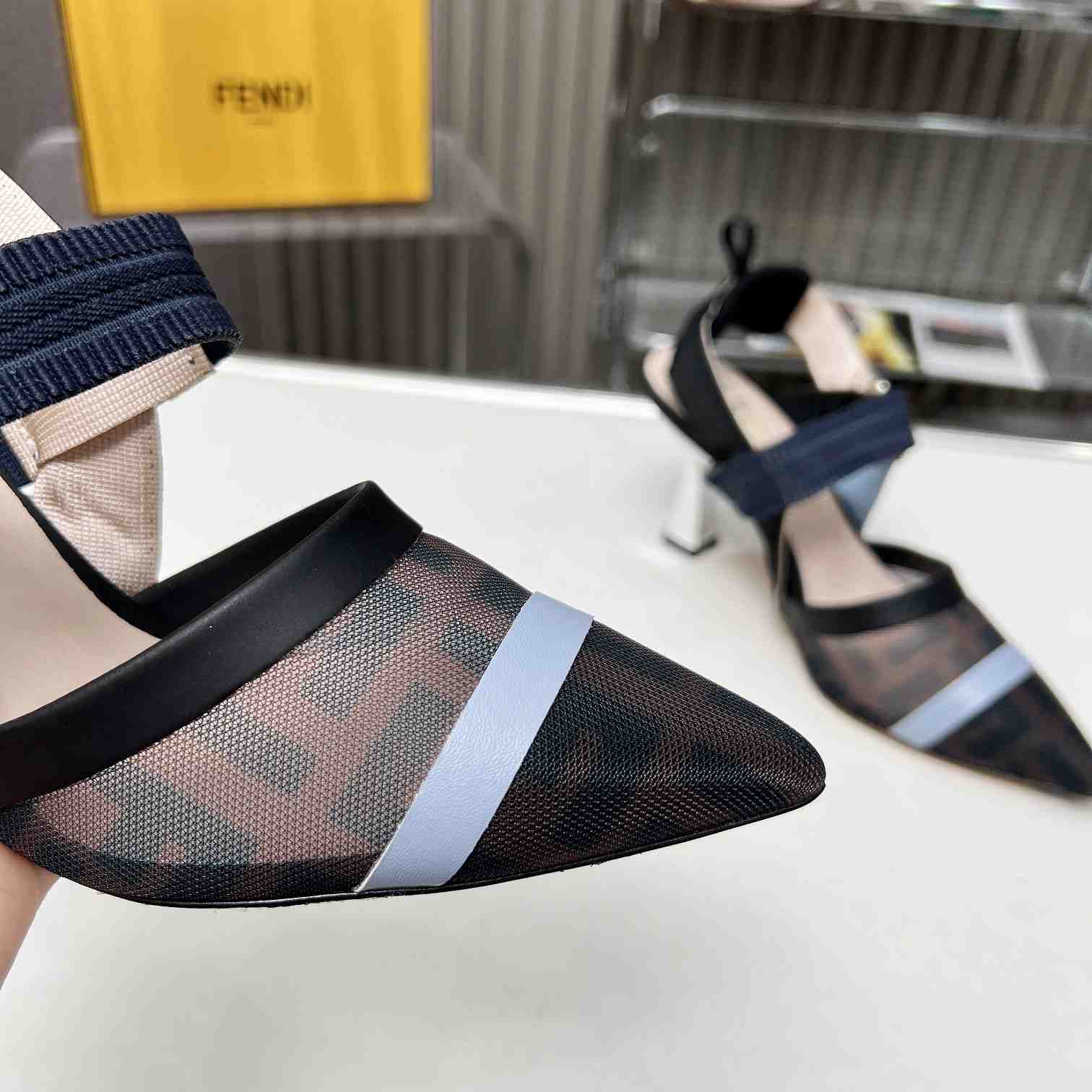 Fendi Colibrì Blue Mesh High-heeled Slingbacks - PerfectKickZ