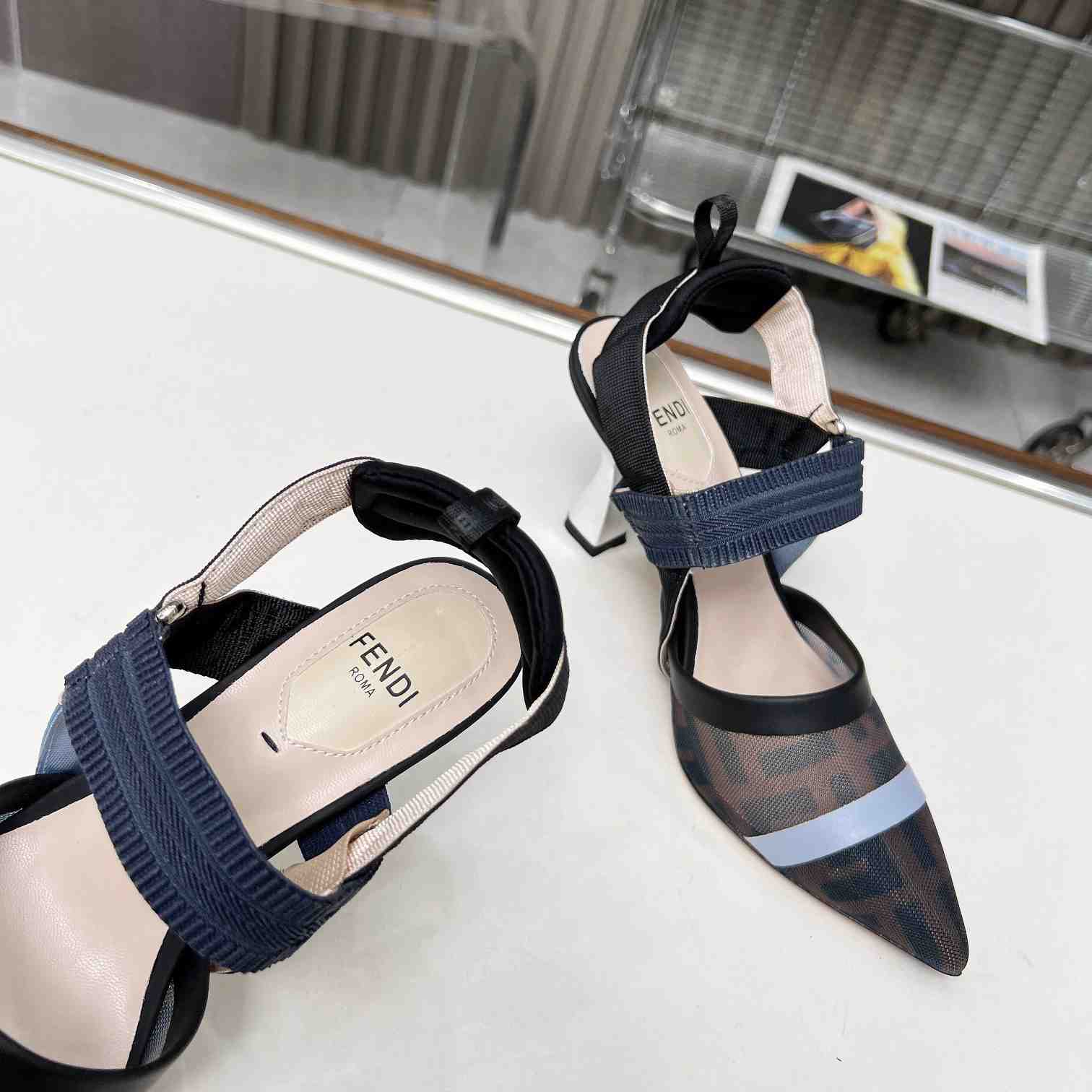 Fendi Colibrì Blue Mesh High-heeled Slingbacks - PerfectKickZ