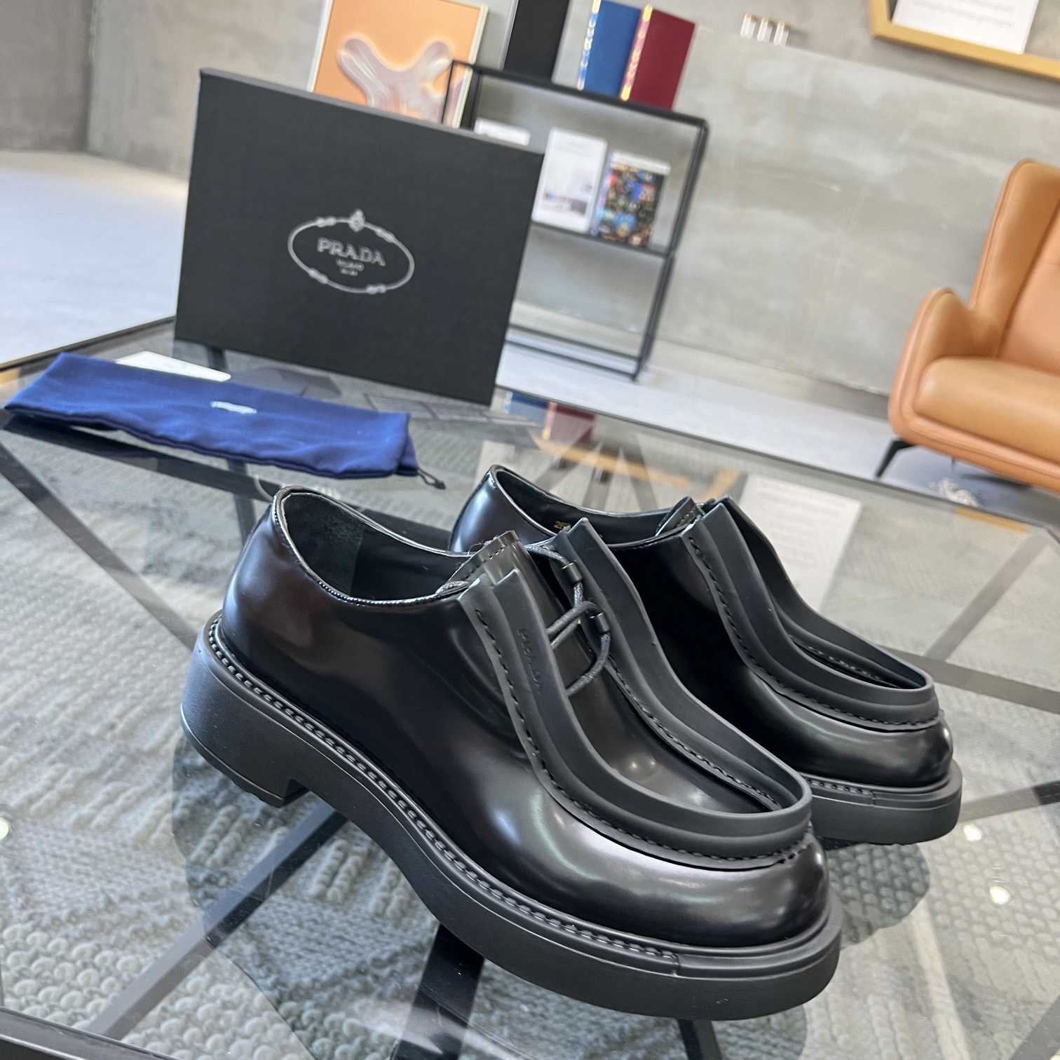 Prada Brushed Leather Lace-up Shoes - PerfectKickZ
