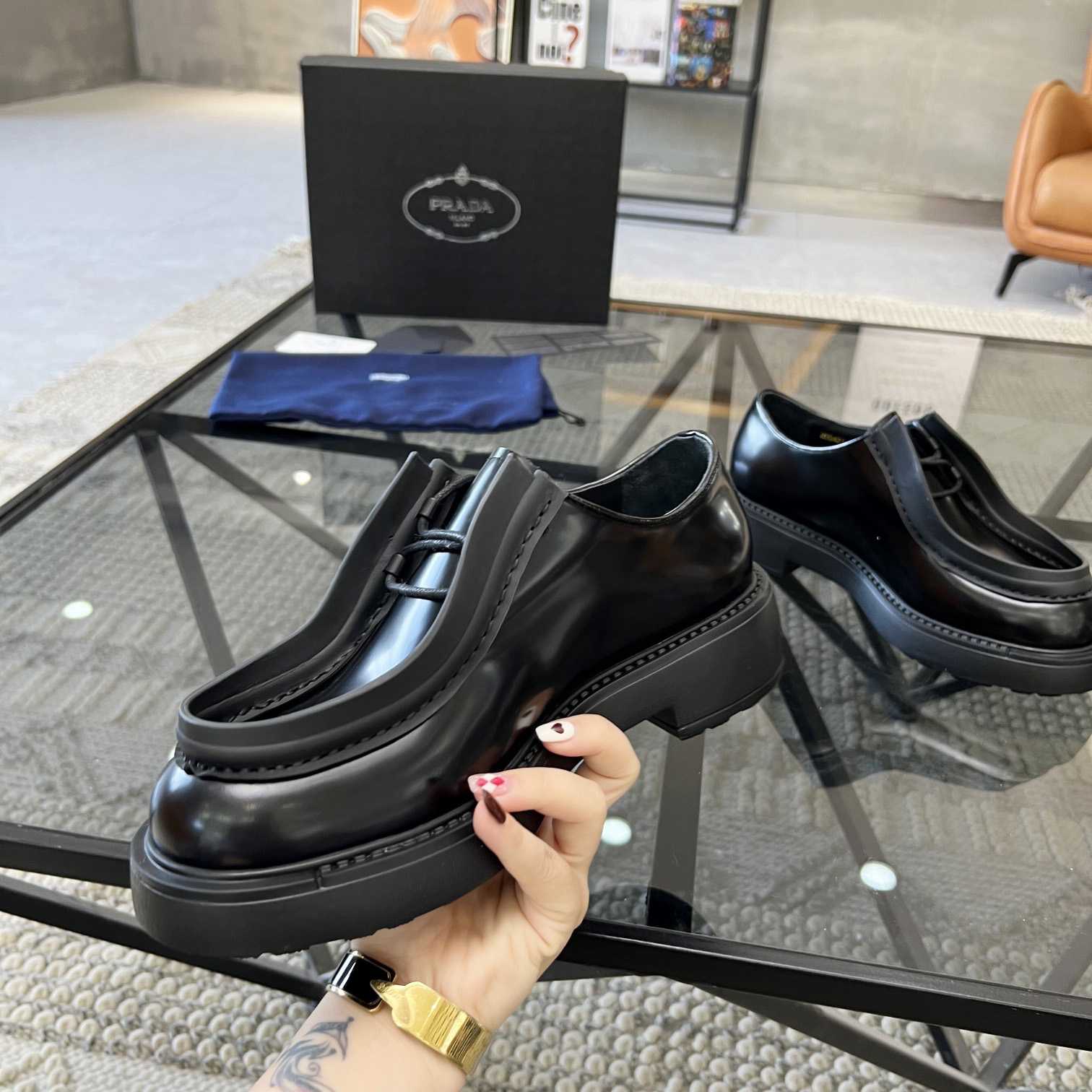 Prada Brushed Leather Lace-up Shoes - PerfectKickZ