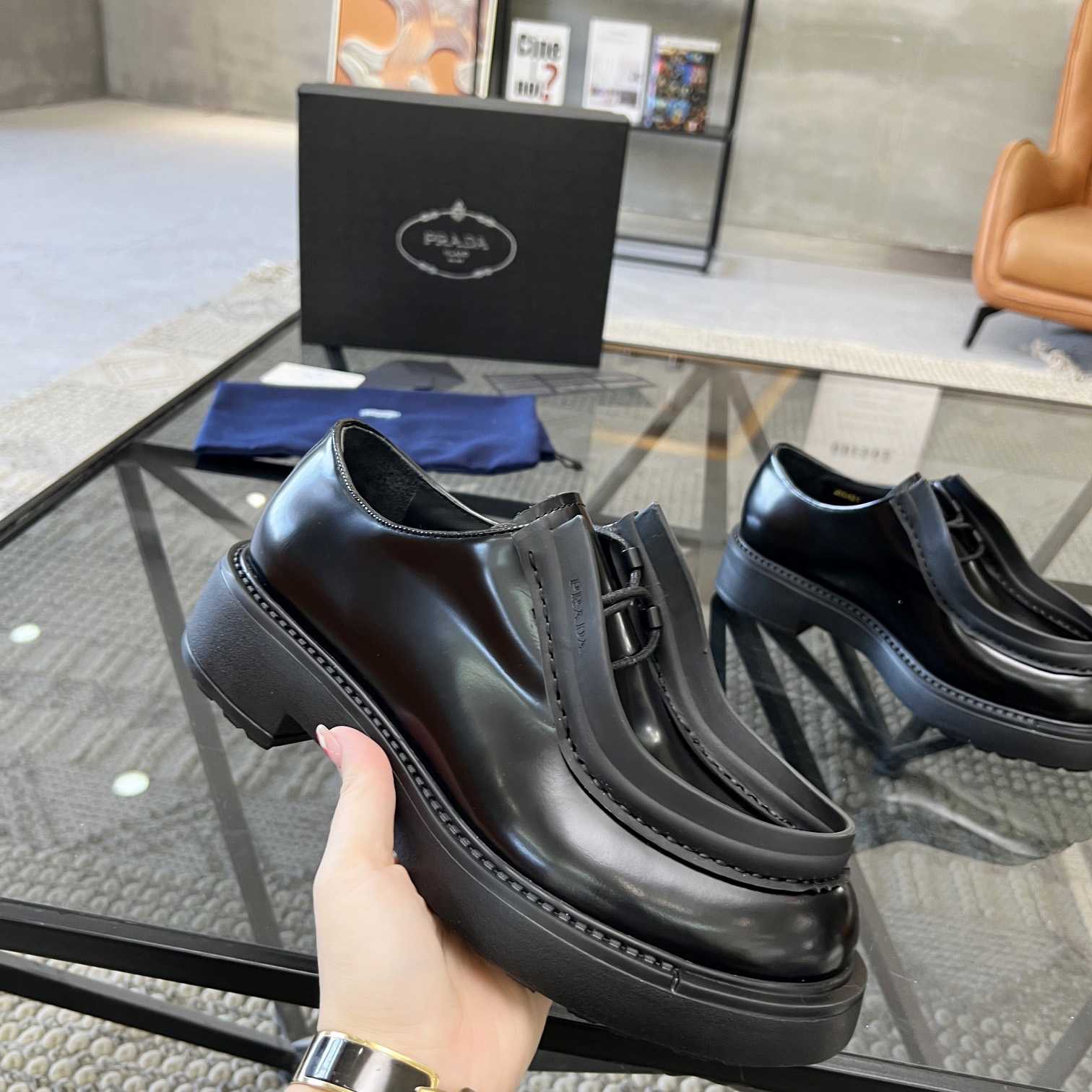 Prada Brushed Leather Lace-up Shoes - PerfectKickZ