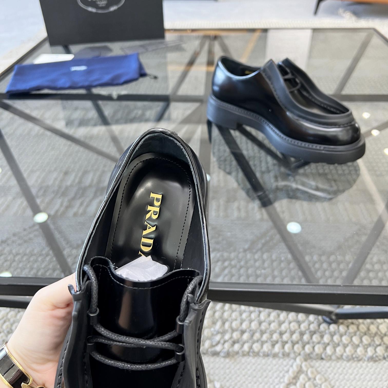 Prada Brushed Leather Lace-up Shoes - PerfectKickZ