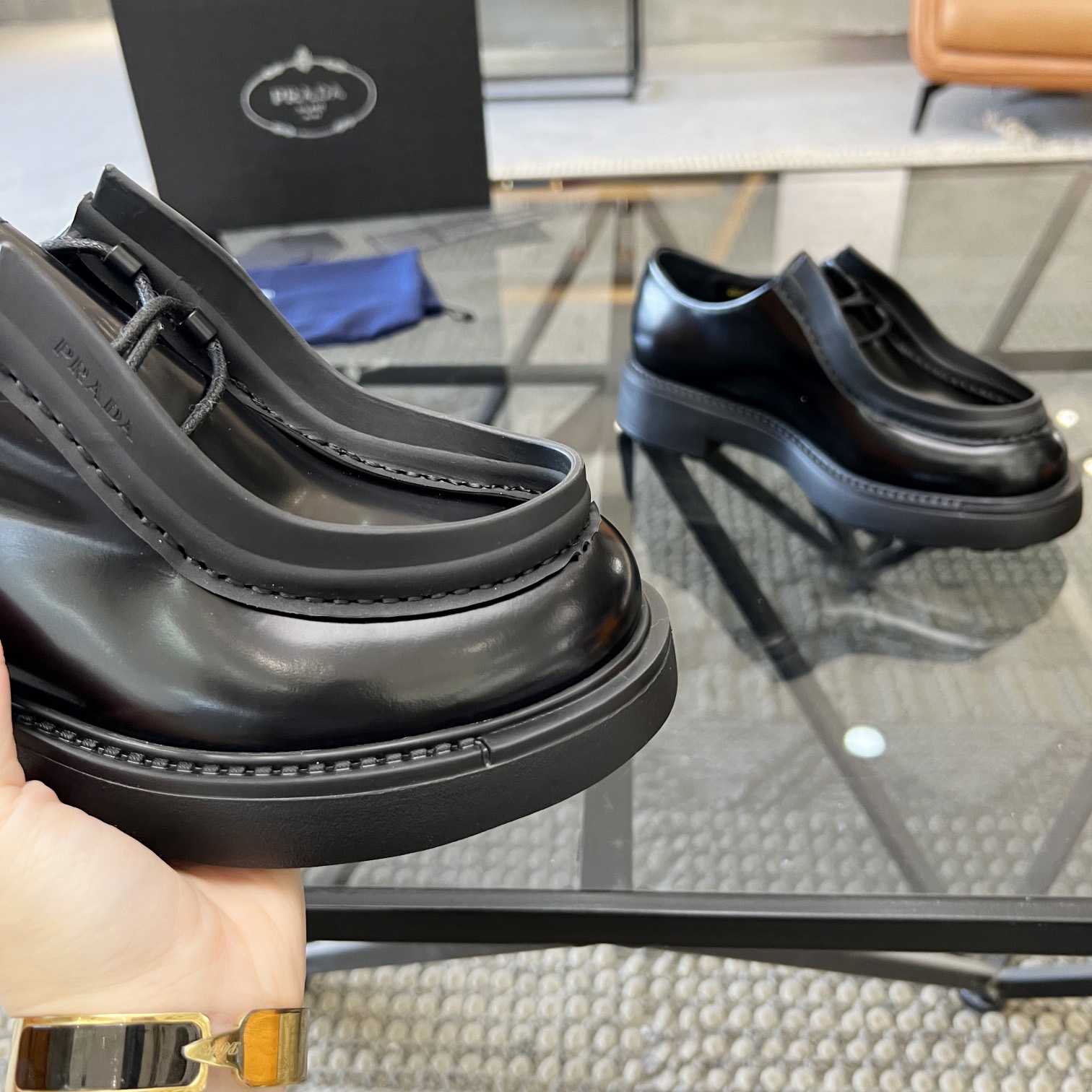 Prada Brushed Leather Lace-up Shoes - PerfectKickZ