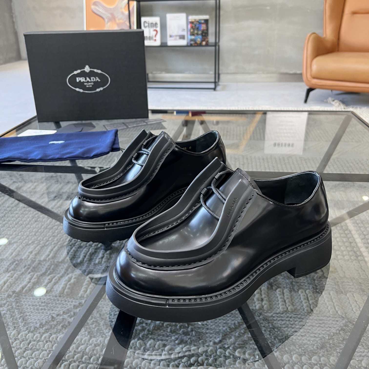 Prada Brushed Leather Lace-up Shoes - PerfectKickZ