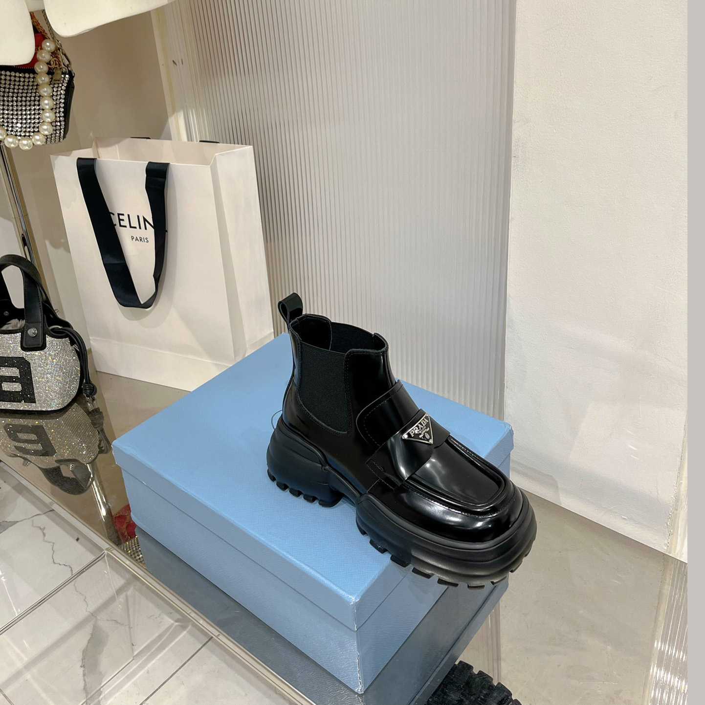 Prada Monolith Brushed Leather Flatform Loafers - 