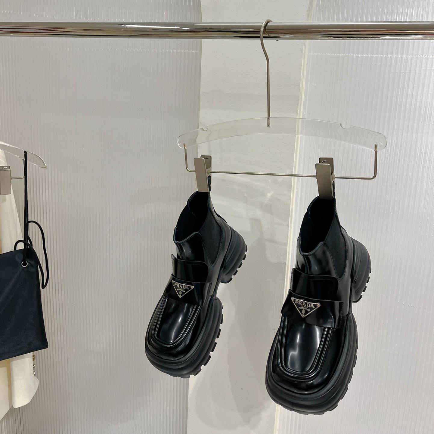 Prada Monolith Brushed Leather Flatform Loafers - 