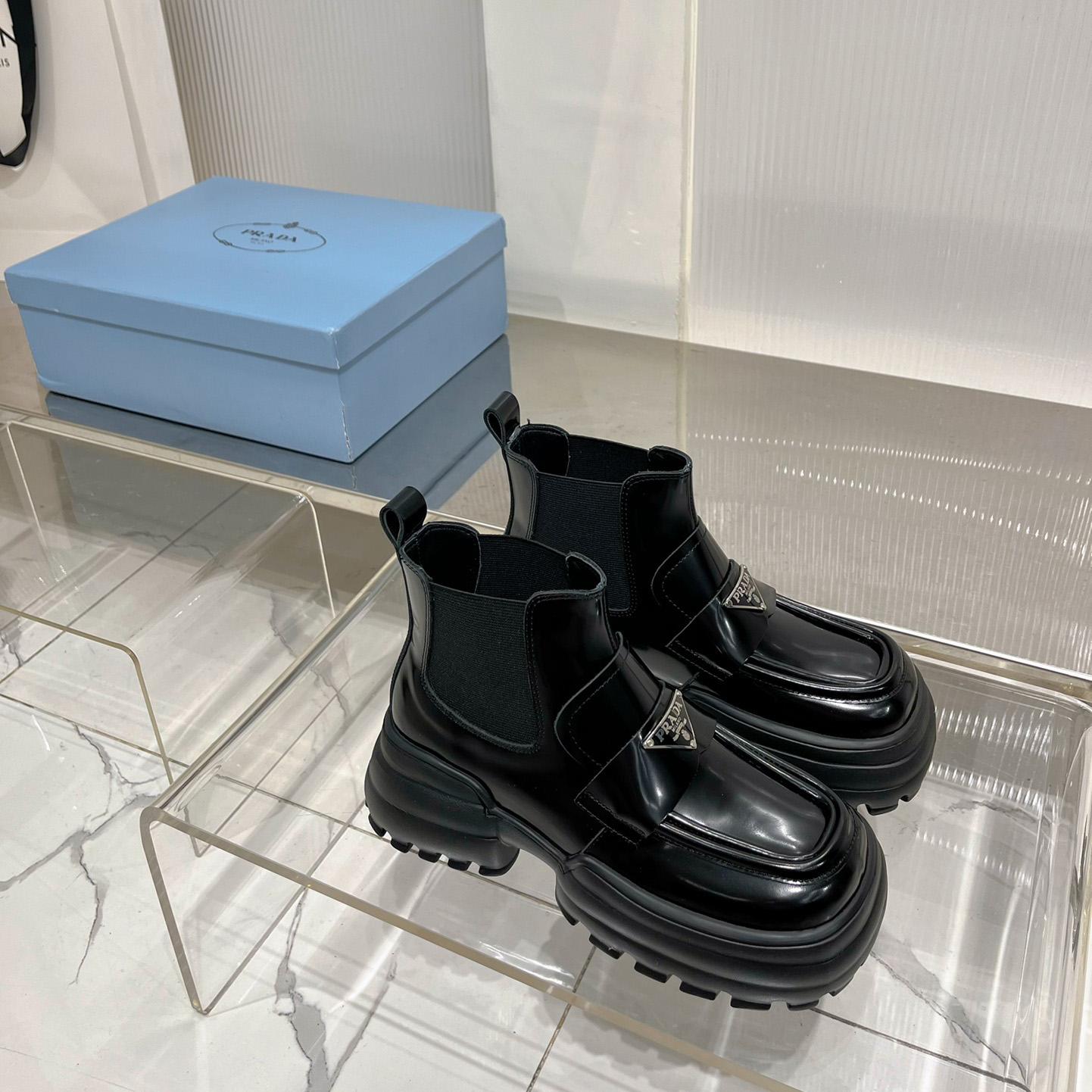 Prada Monolith Brushed Leather Flatform Loafers - 