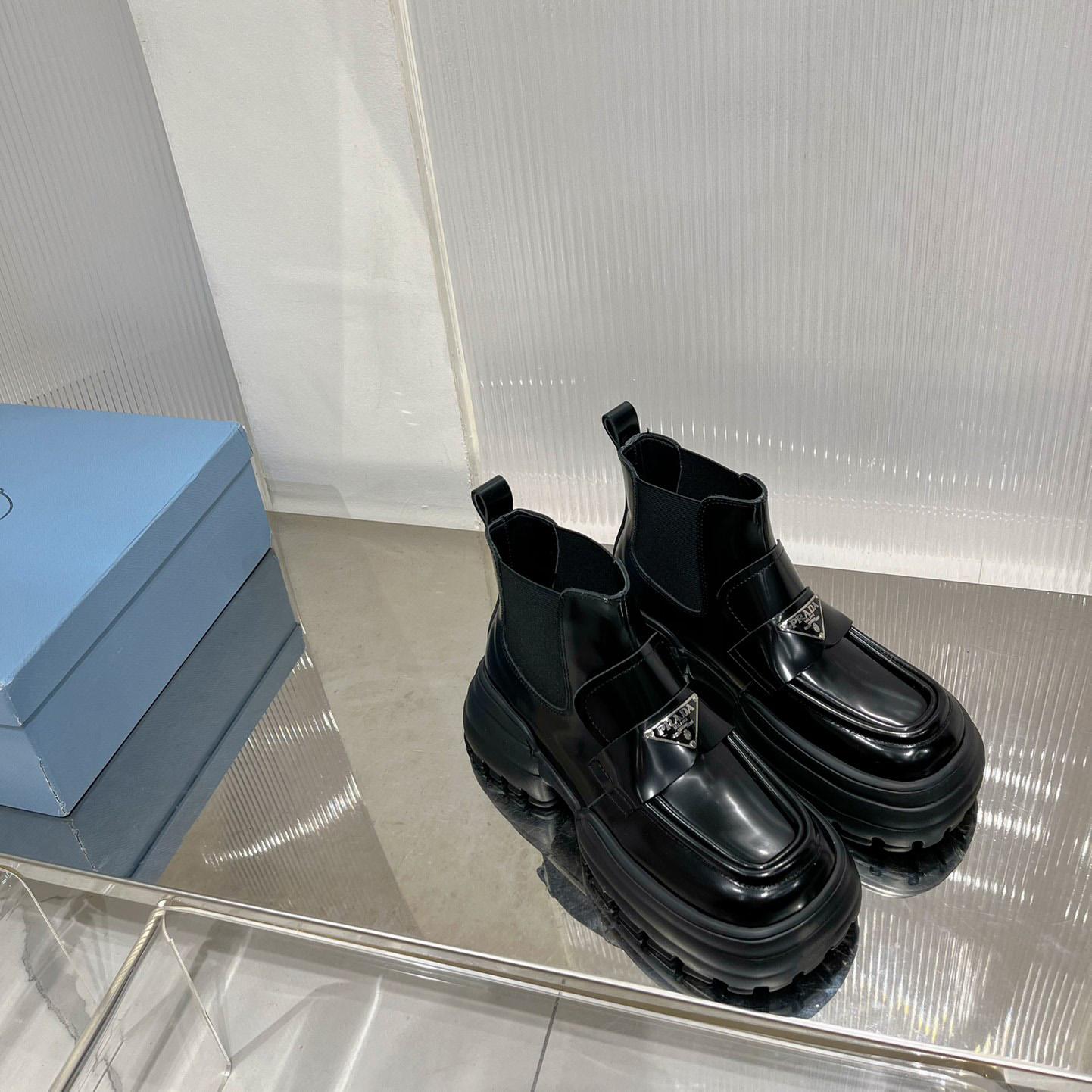 Prada Monolith Brushed Leather Flatform Loafers - PerfectKickZ