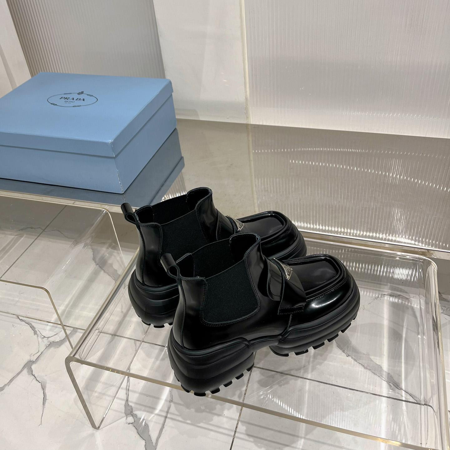 Prada Monolith Brushed Leather Flatform Loafers - 