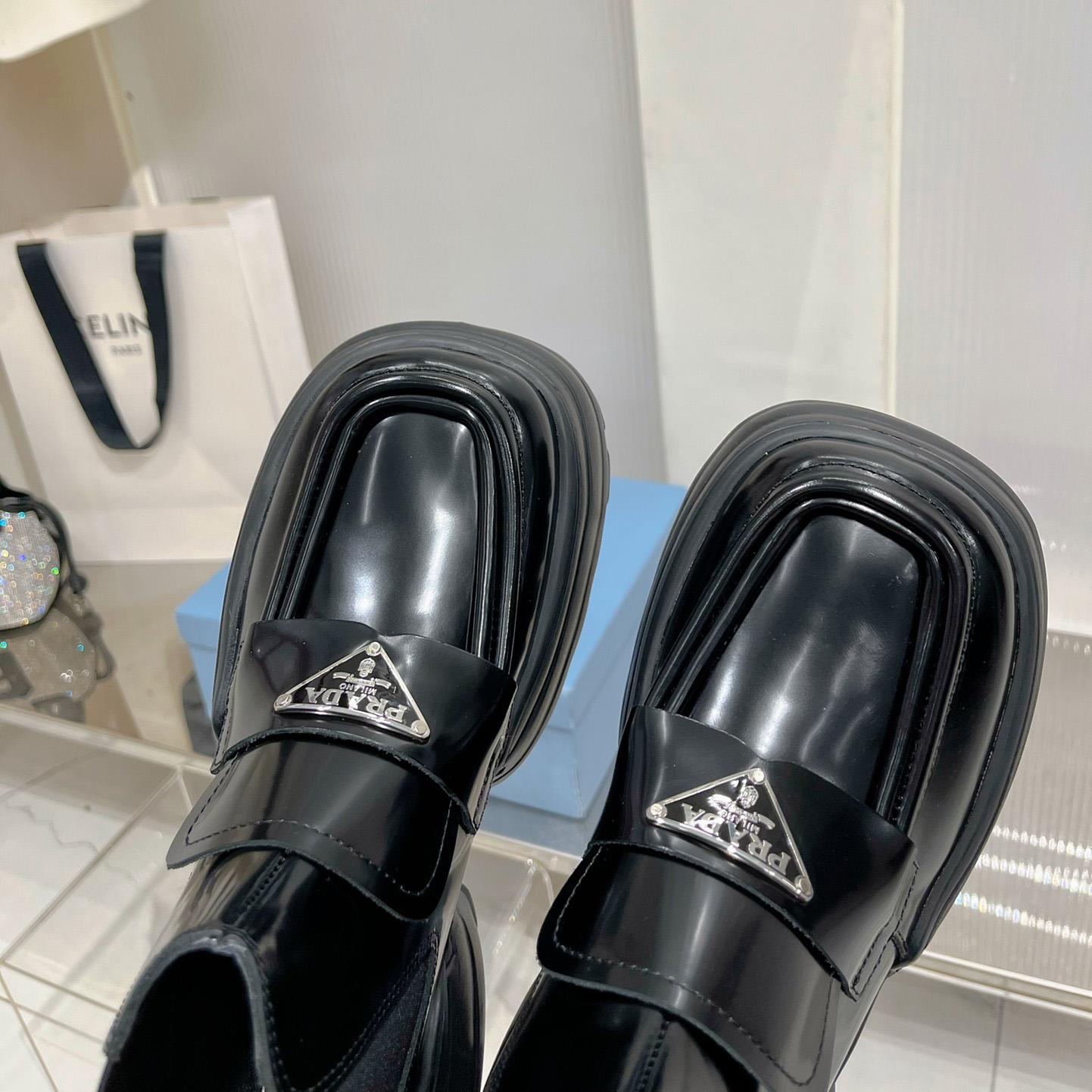 Prada Monolith Brushed Leather Flatform Loafers - 