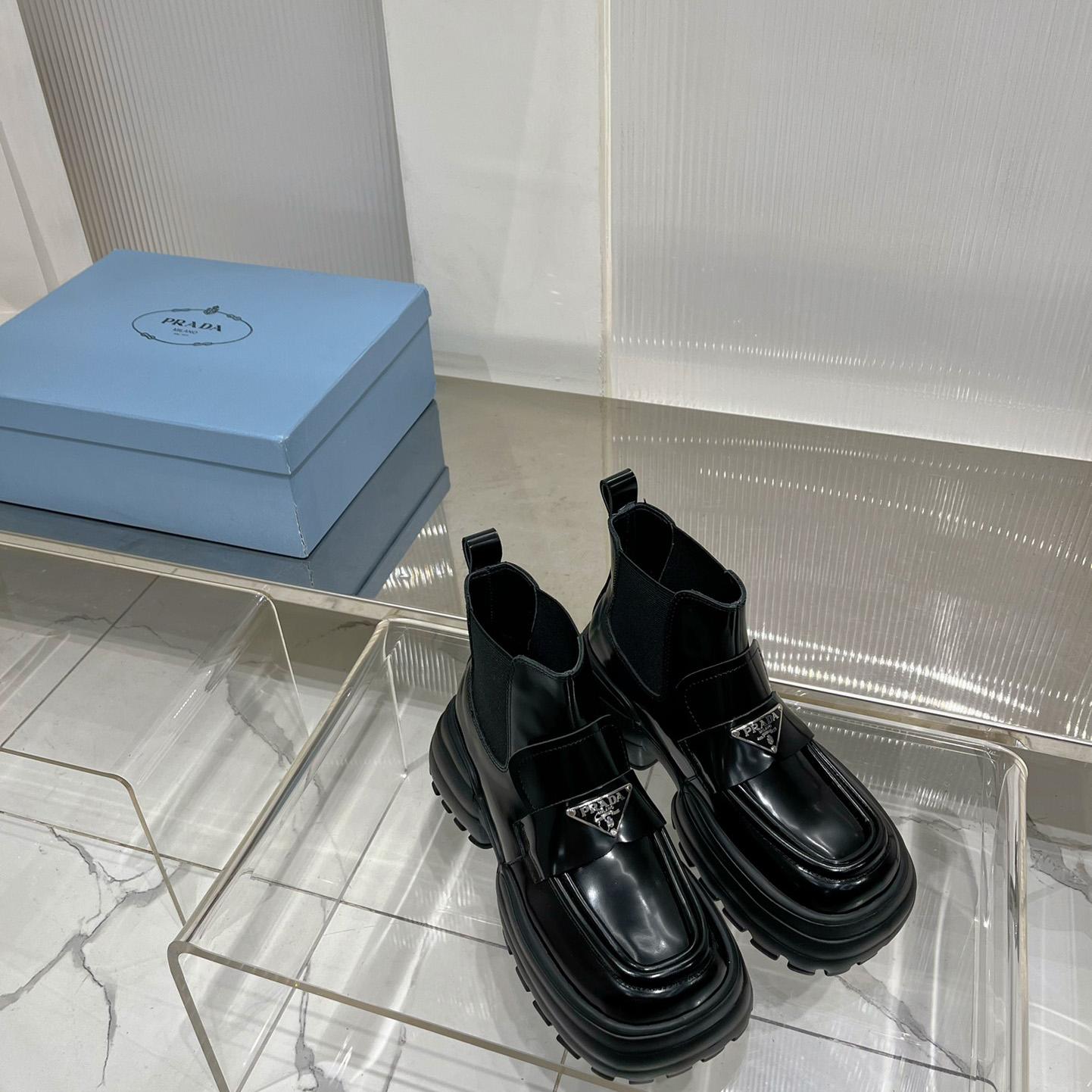 Prada Monolith Brushed Leather Flatform Loafers - 