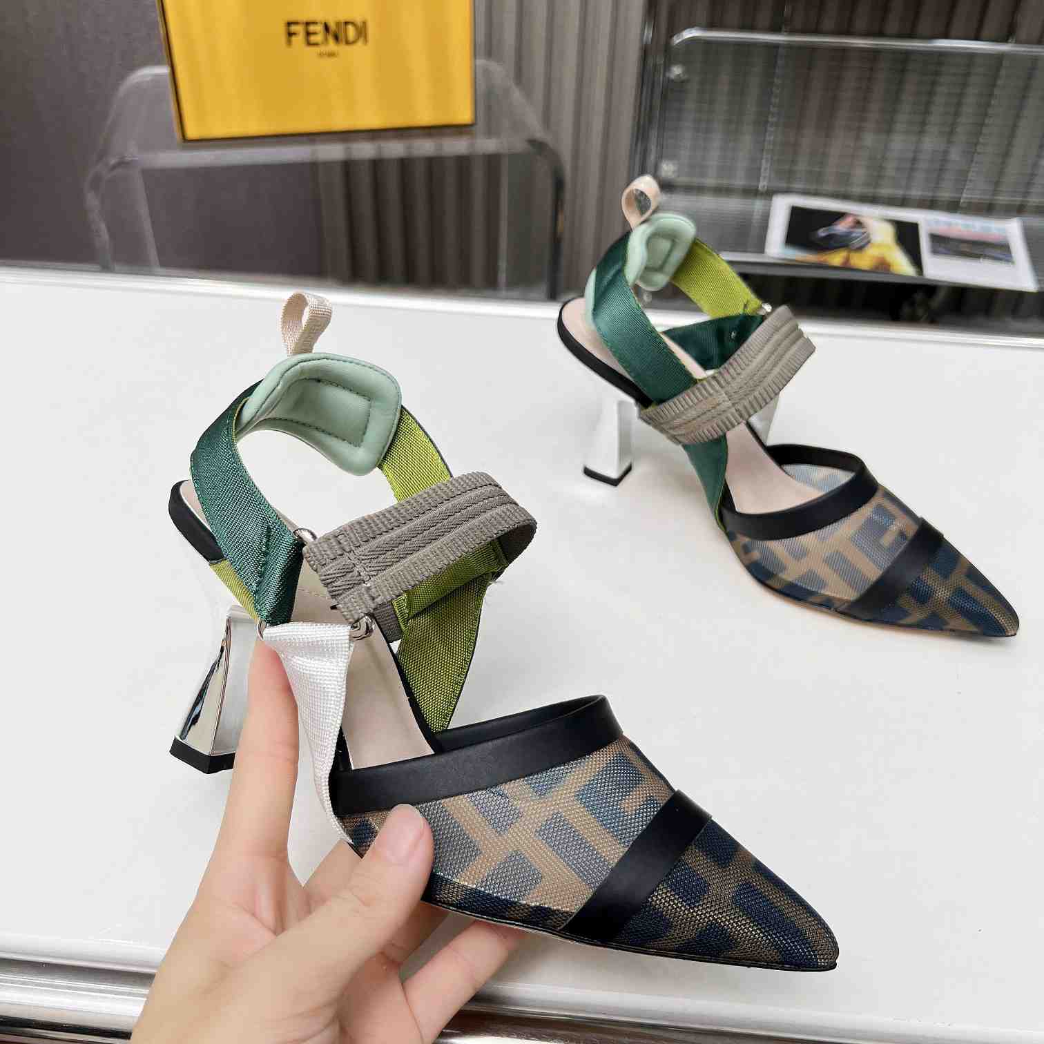 Fendi Colibrì Brown Mesh High-heeled Slingbacks - PerfectKickZ