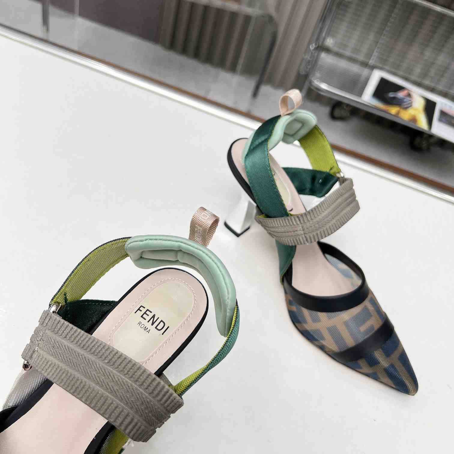 Fendi Colibrì Brown Mesh High-heeled Slingbacks - 