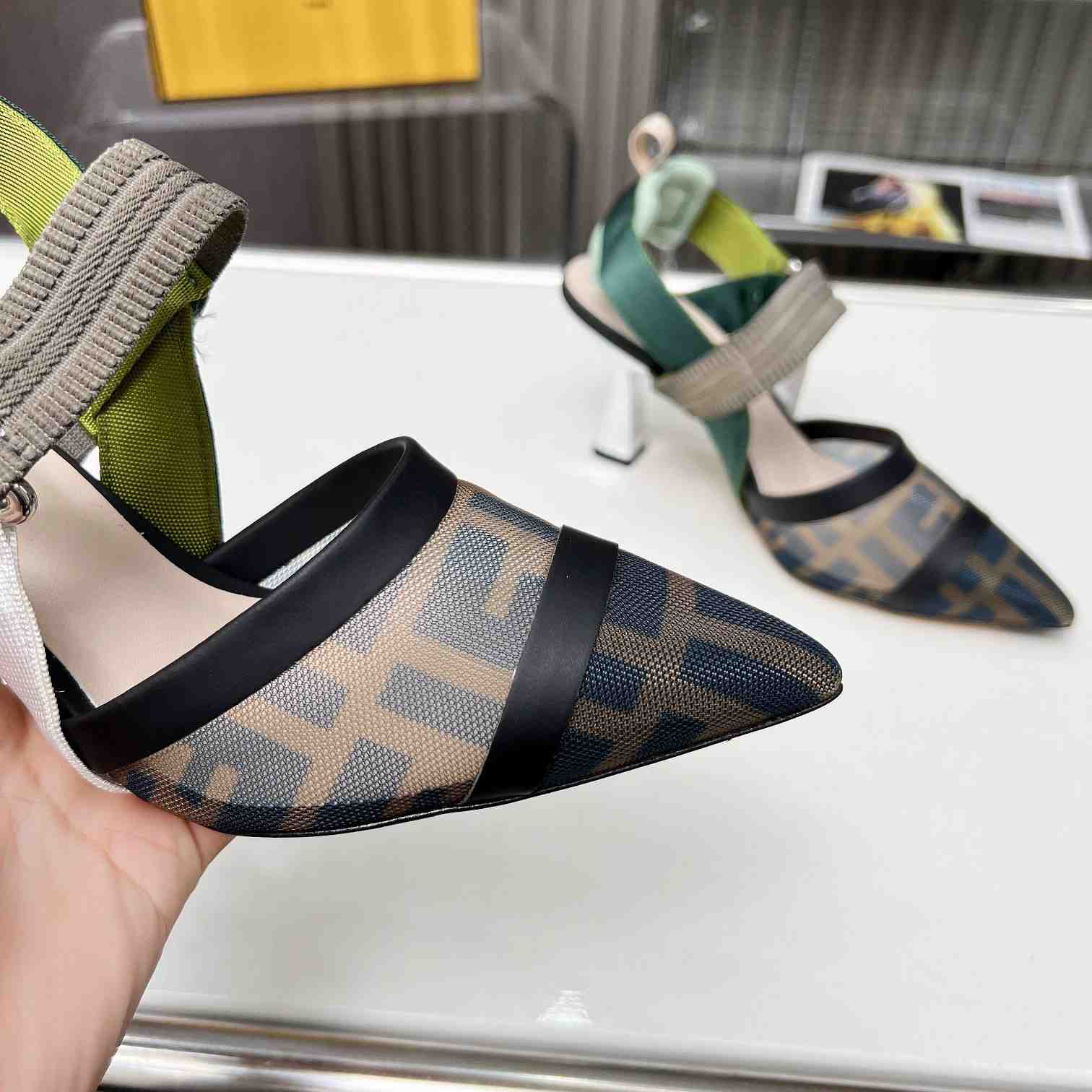 Fendi Colibrì Brown Mesh High-heeled Slingbacks - 