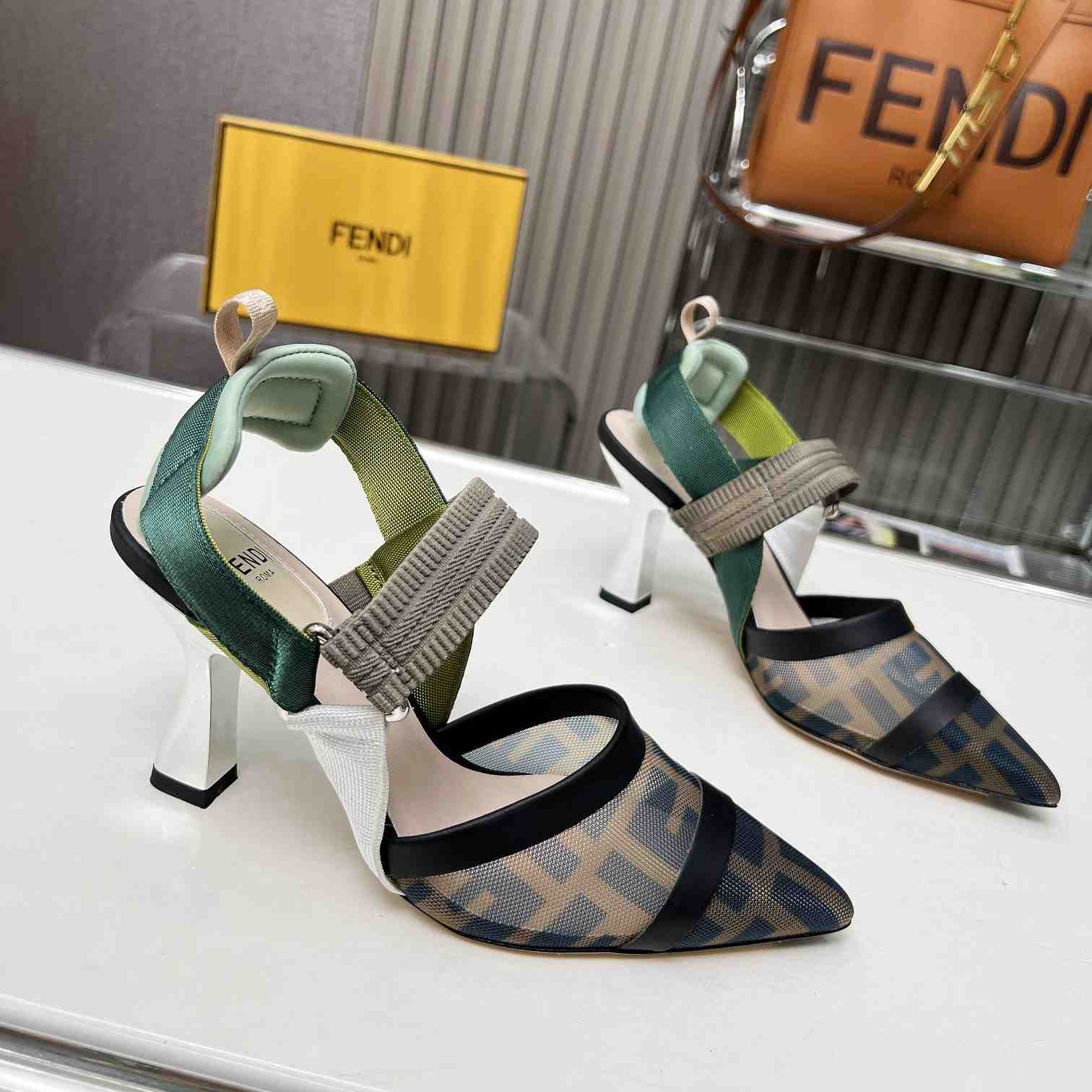 Fendi Colibrì Brown Mesh High-heeled Slingbacks - PerfectKickZ
