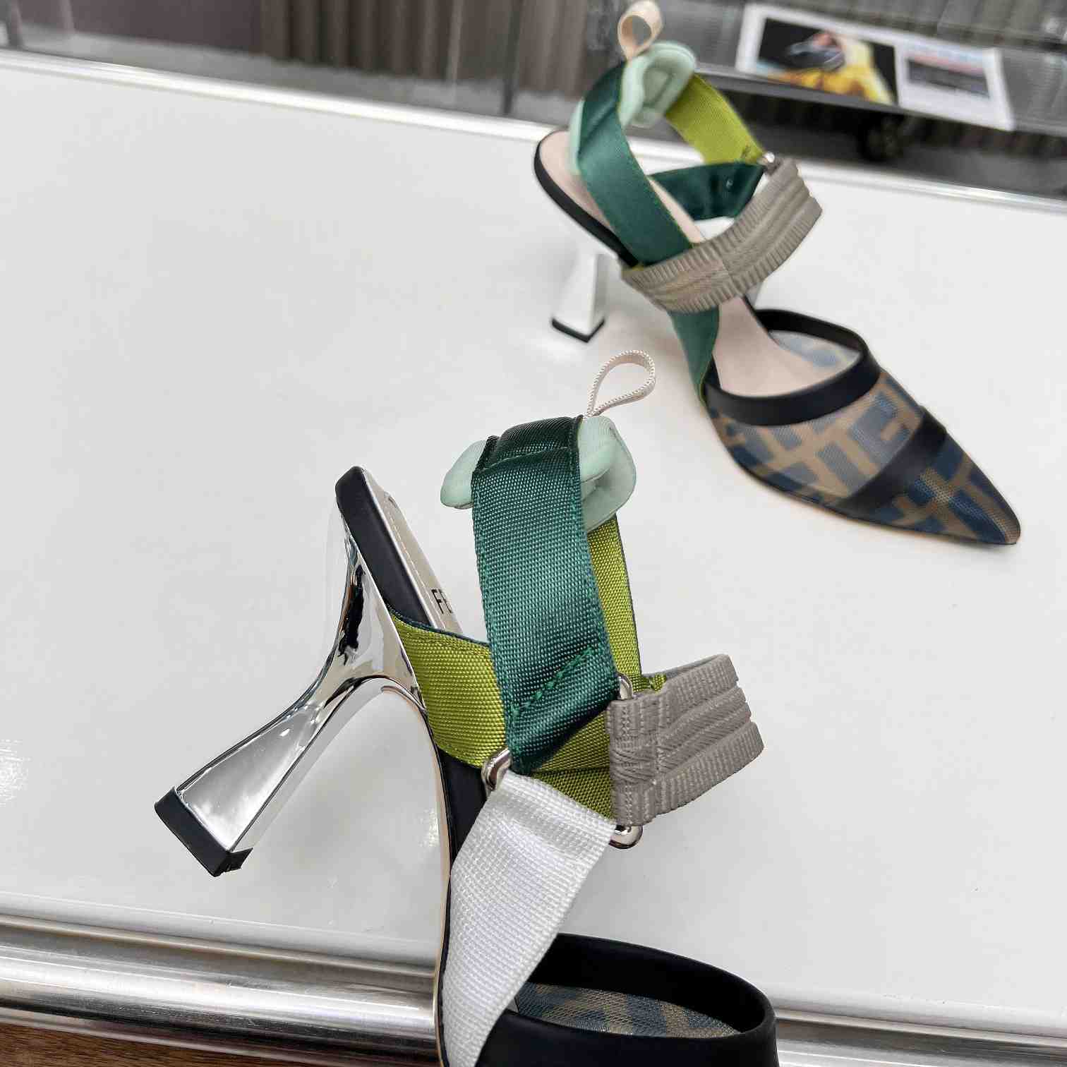 Fendi Colibrì Brown Mesh High-heeled Slingbacks - 