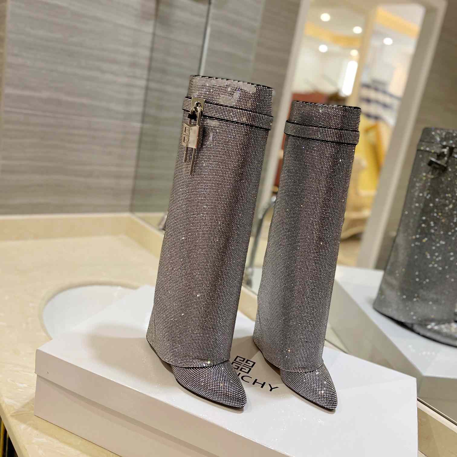 Givenchy Shark Lock Boots In Suede With Strass - PerfectKickZ