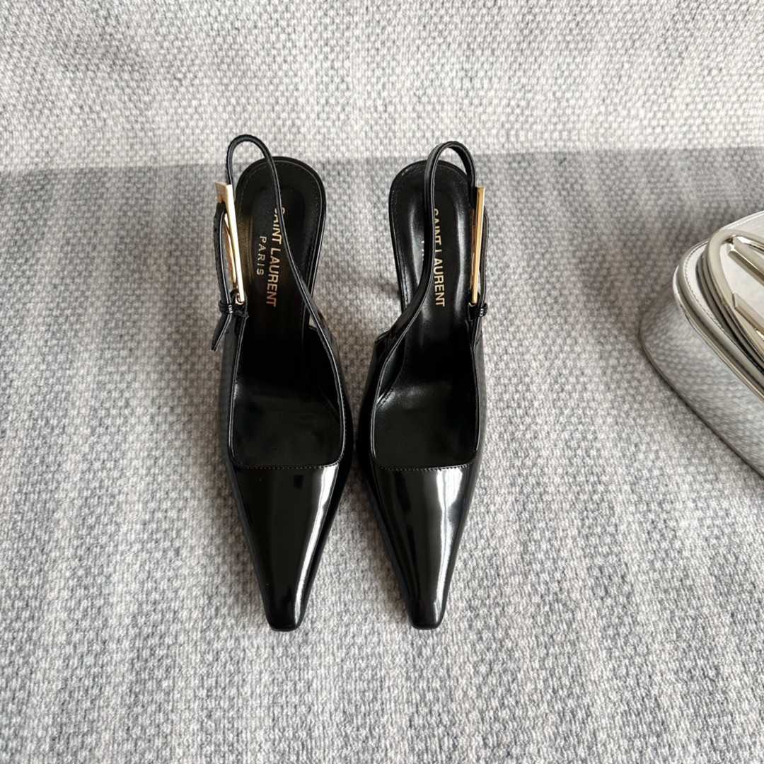 Saint Laurent Lee Slingback Pumps In Glazed Leather - PerfectKickZ