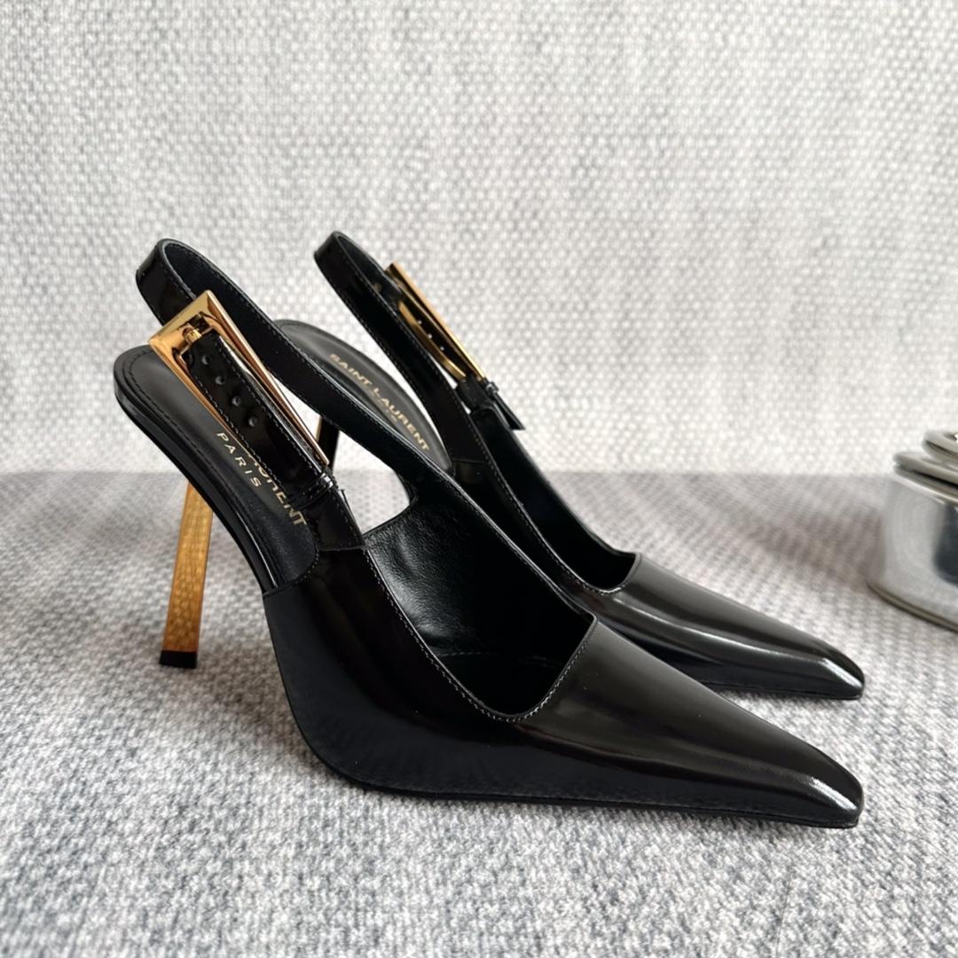 Saint Laurent Lee Slingback Pumps In Glazed Leather - PerfectKickZ