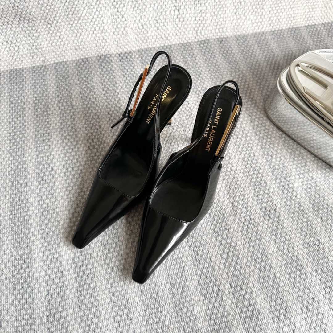 Saint Laurent Lee Slingback Pumps In Glazed Leather - 