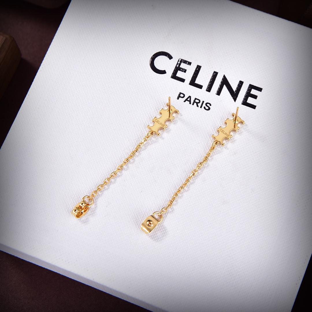 Celine Triomphe Chain Earrings In Brass With Gold Finish - 