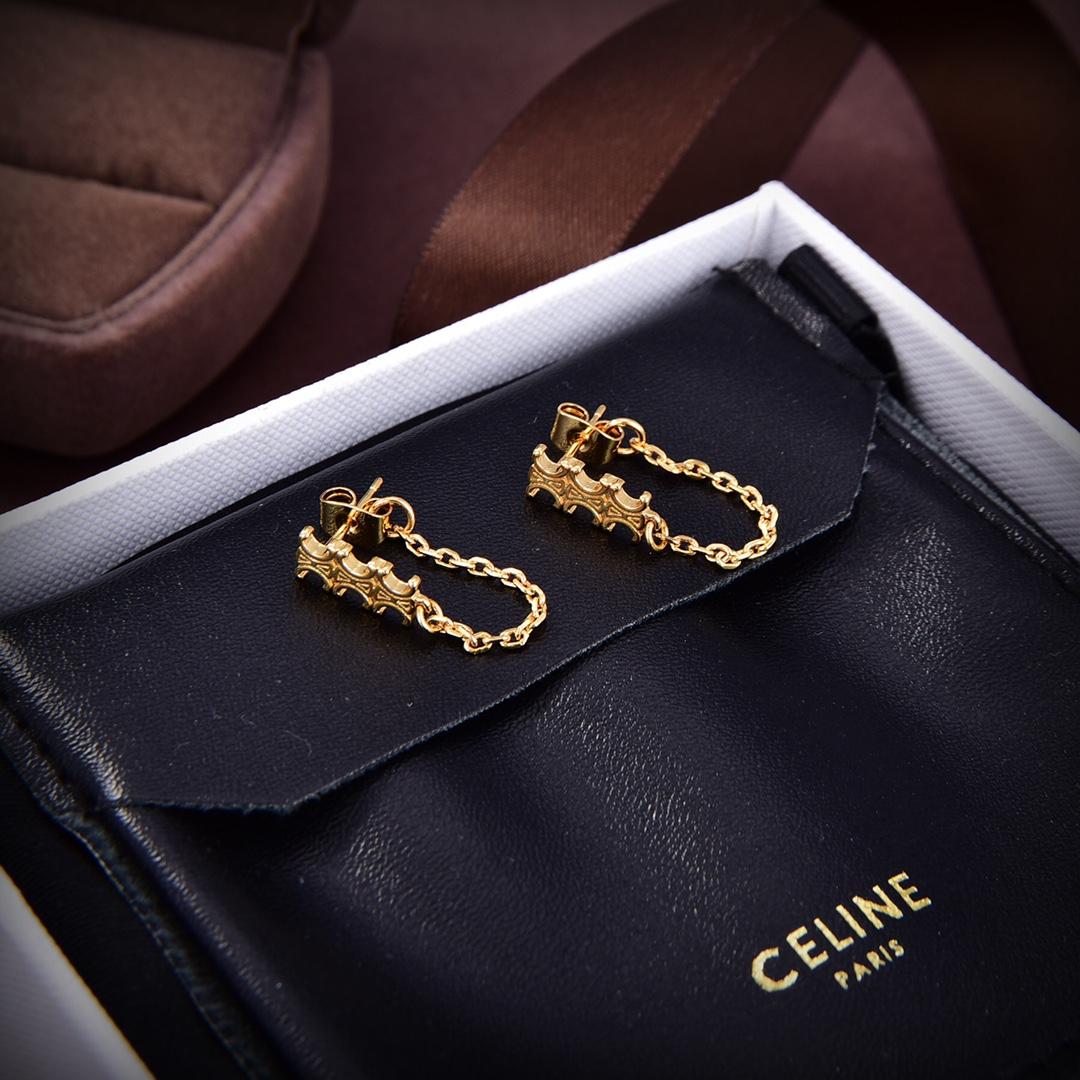 Celine Triomphe Chain Earrings In Brass With Gold Finish - PerfectKickZ