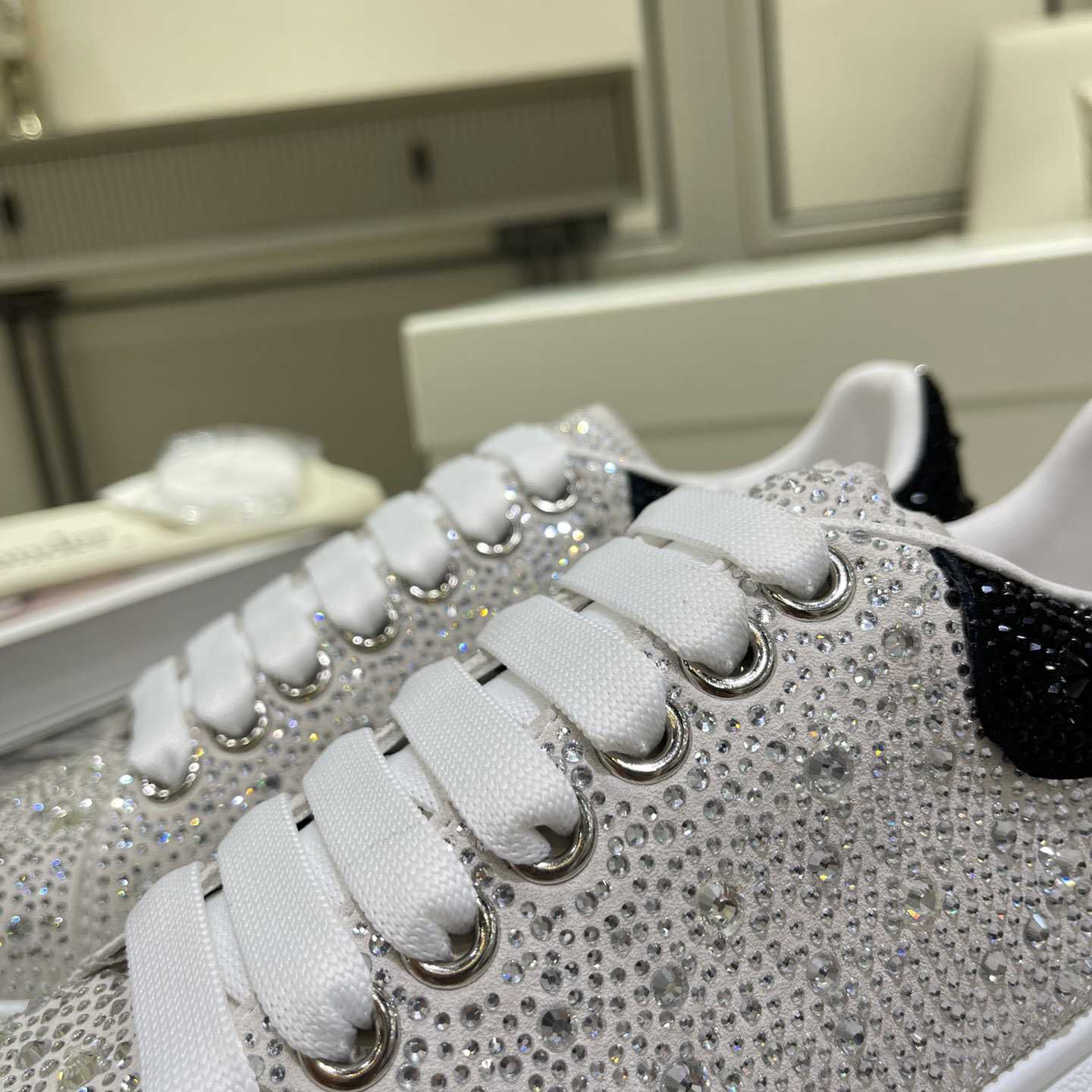 Alexander Mqueen Crystal-embellished Oversized Sneaker In White/Black - PerfectKickZ